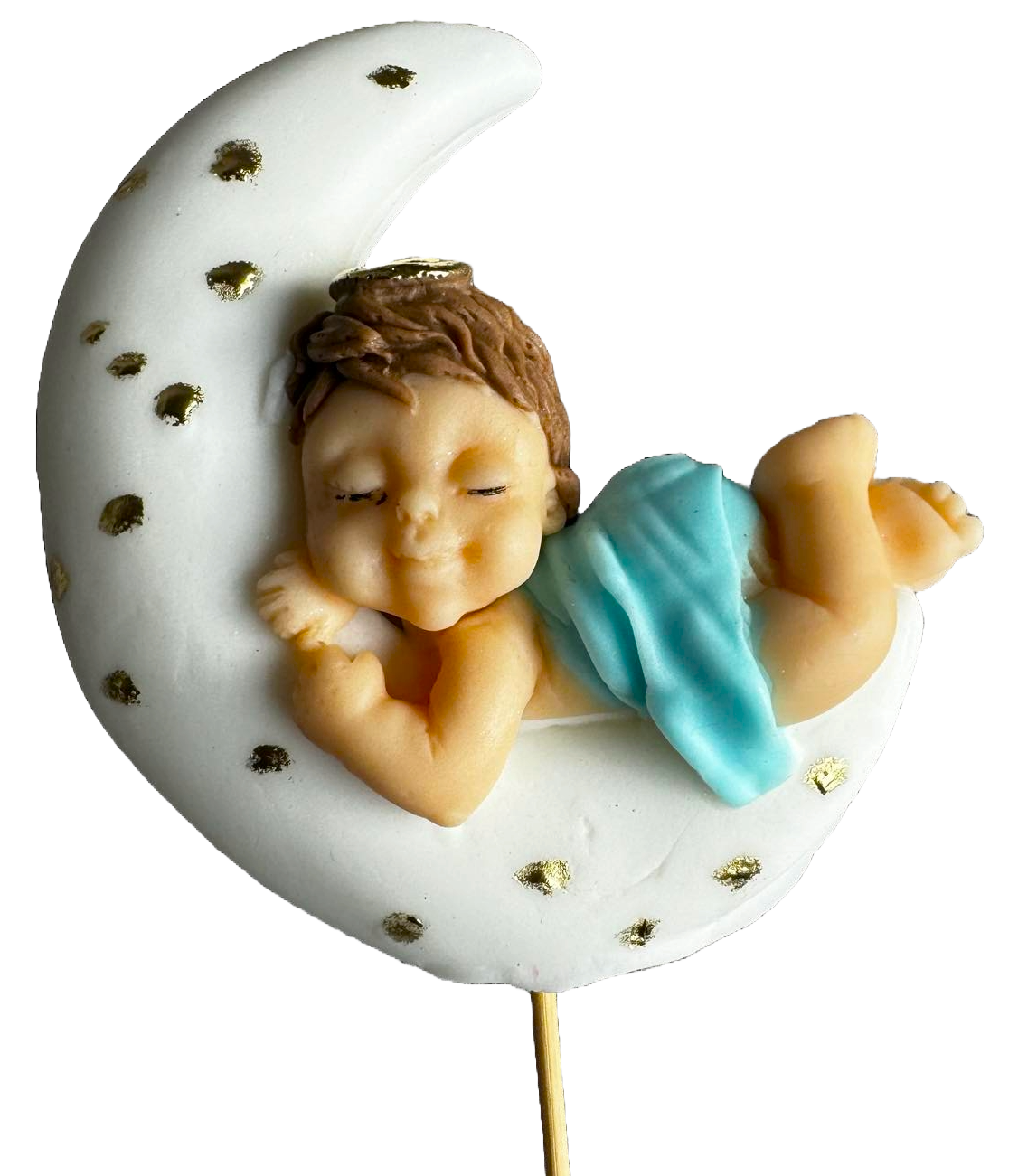 Eetbare decoratie van suikerpasta, Doopsel, jongen slaapt op de maan Suikerpasta Decoraties Naty Shop
