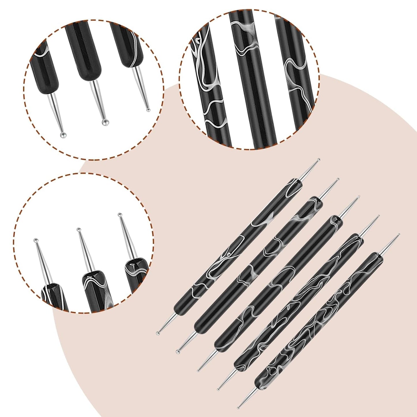 5 Stück Nail Design Dotting Tools Nagelkunst Werkzeug Nagelpunkt Pinsel Punktierung Stift Marbleizing Werkzeug Für Nagelack Maniküre, Zwart