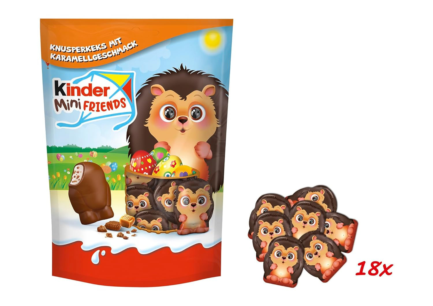 Kinder Mini Friends Krokante koekjes met karamelsmaak 122g – Melkchocolade met koekjes en melkvulling – Paasfiguren – Paaschocolade en snoepjes – Paascadeau