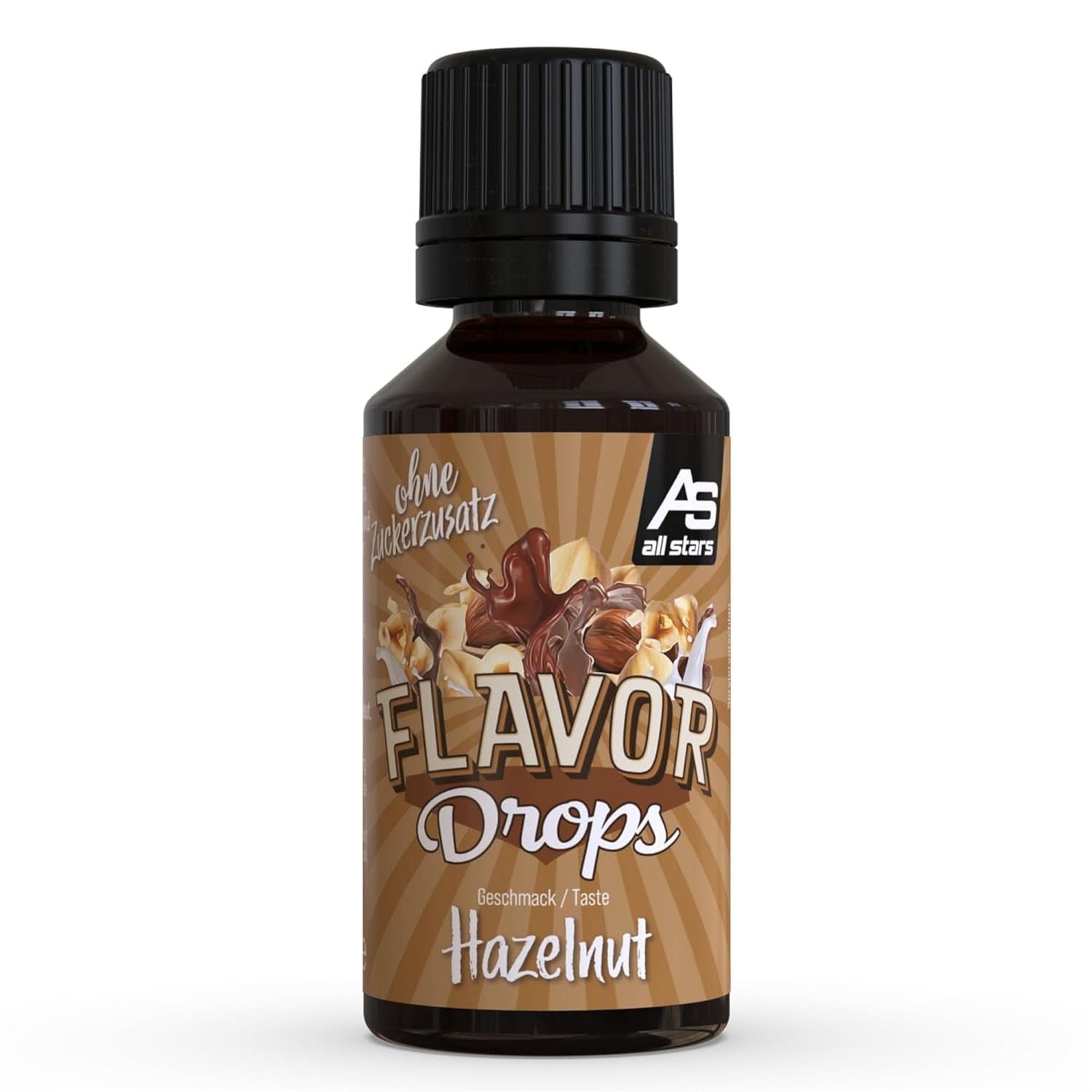 ALL STARS Smaakdruppels, Gearomatiseerde druppels zonder toegevoegde suiker en zonder calorieën - Zoetheid en smaak voor voedsel, 30 ml Zoetstoffen Naty Shop Hazelnoot 30 ml