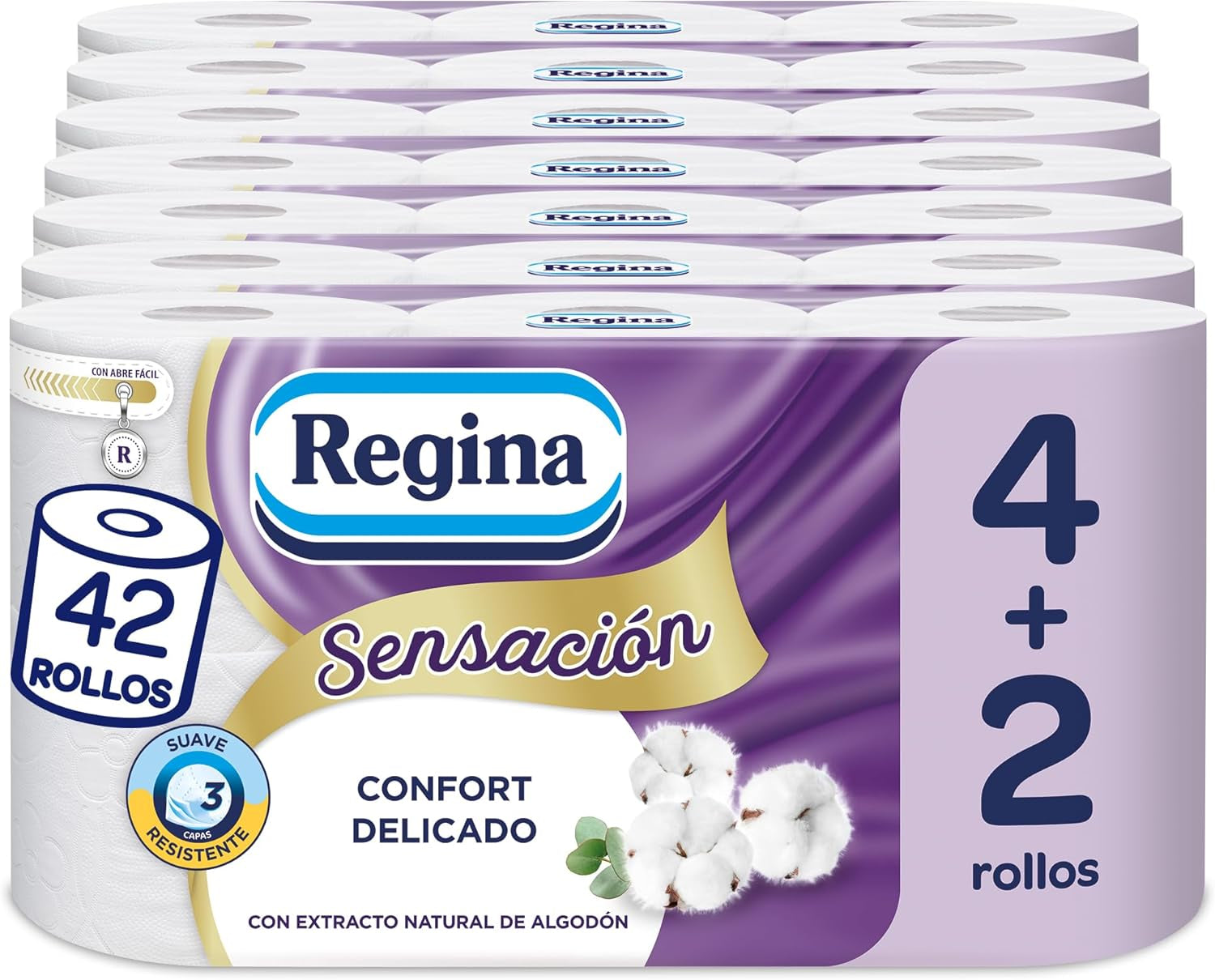 Regina Feeling - 42 rollen toiletpapier, 175 vellen met drie lagen, natuurlijk katoenextract en delicate geur, 60% gerecyclede plastic verpakking, 100% Fsc-gecertificeerd papier