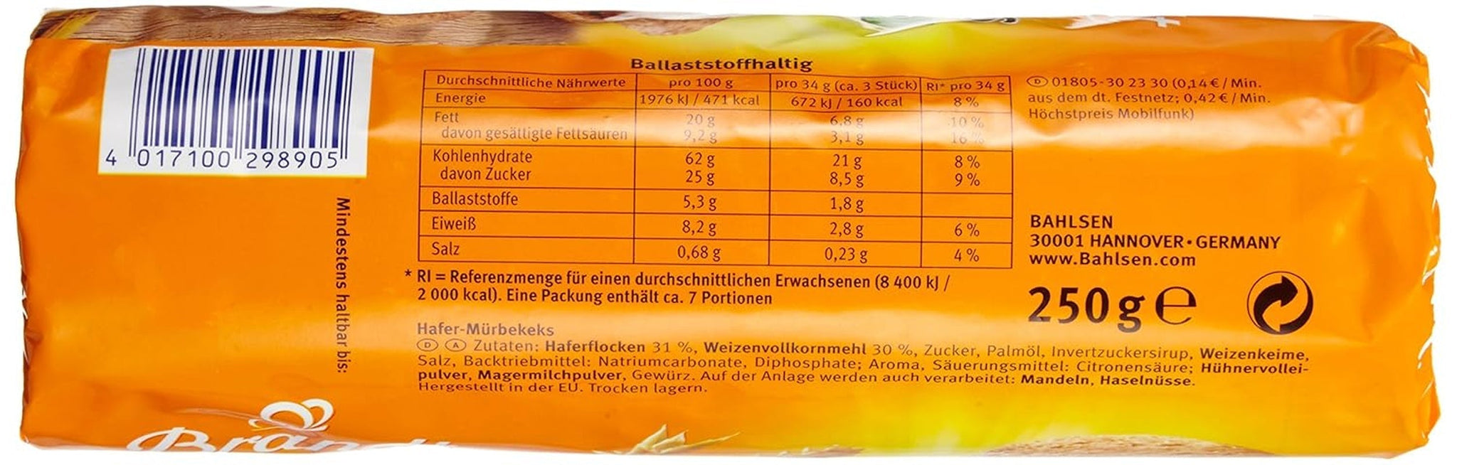 Bahlsen Hobbits Crunchy - Pak van 18 - Opbergdoos - Vezelrijke havermout volkoren koekjes (18 x 250 g)