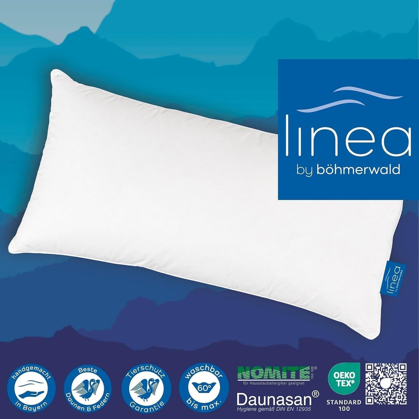 LINEA by Böhmerwald - Cosy - Hoogwaardig Balance kussen, 40X80, 70% klasse 1 veren, 30% nieuw dons, geschikt voor allergieën, wasbaar tot 60°C, made in Germany Naty Shop standaard kussens