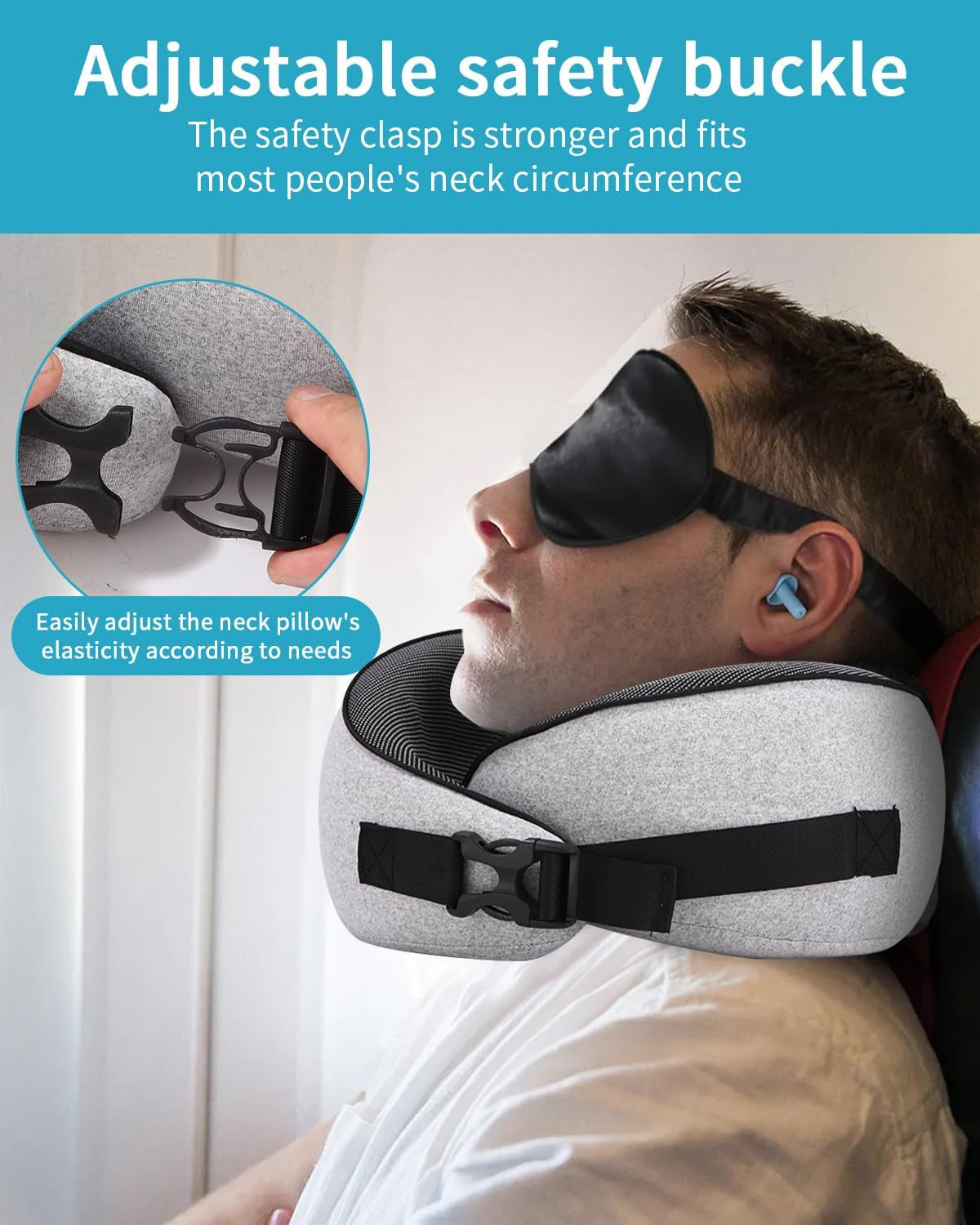 Vliegtuig nekkussen, traagschuim reiskussen, nekkussen voor volwassenen, verstelbaar wasbaar vliegtuigkussen, ergonomisch reiskussen (grijs) Cervicale orthopedische kussens Naty Shop