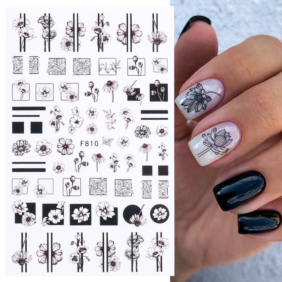 JMEOWIO Nagelsticker Frühling Blumen 10 Blätter Nagelaufkleber Selbstklebend Nail Art Decoratie Nageldesign Zubehör Für Frauen Mädchen