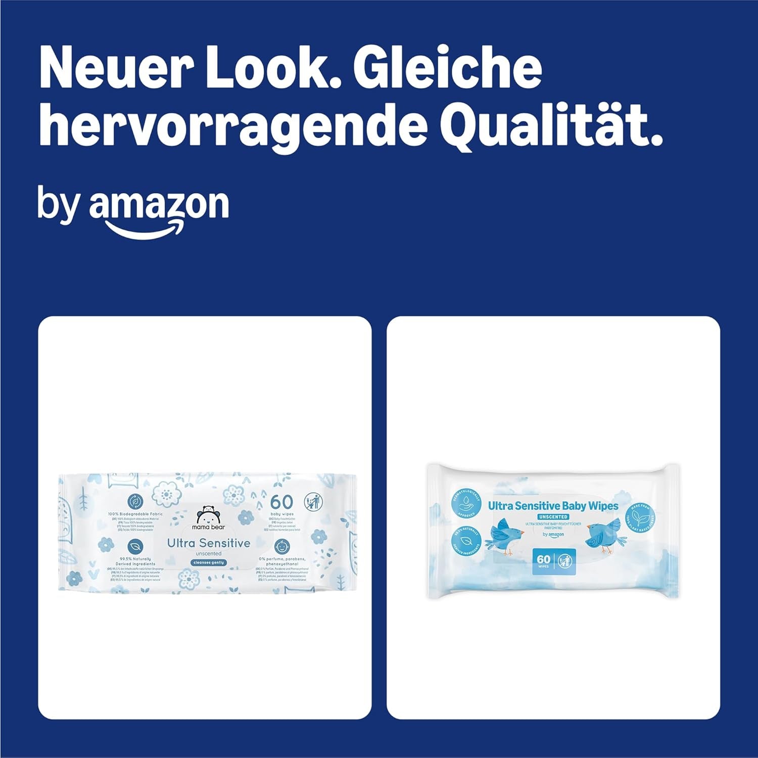Amazon Ultra Sensitive Babydoekjes, 1080 doekjes, ongeparfumeerd, 18 stuks van 60 doekjes (voorheen Amazon-merk, identiek product)