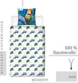 Minecraft Beddengoed Kinderbettwäsche Jugendbettwäsche 135X200 · Unterwasserwelt · Wende Motiv · Kissenbezug 80X80 + Bettbezug 135X200 Cm · 100% Baumwolle · Deutsche Größe Naty Shop