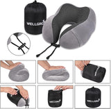 WELLGRO Nekkussenset met 3D-slaapmasker en oordopjes - Afneembare hoes - Traagschuim - Ritssluiting - Inclusief opbergtas - Reiskussen - Kleur selecteerbaar, Kleur: Grijs Cervicale Orthopedische Kussens Naty Shop