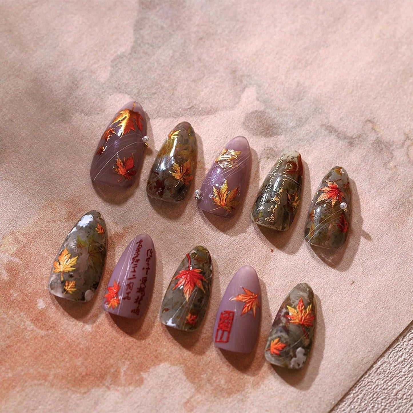 JMEOWIO 3D Nagelsticker Herbst Nail Art Sticker Selbstklebend Nagelaufkleber 5D Stereoskopisch Ahornblatt Erntedankfest Decoratie Nageldesign Zubehör 1 Blatt