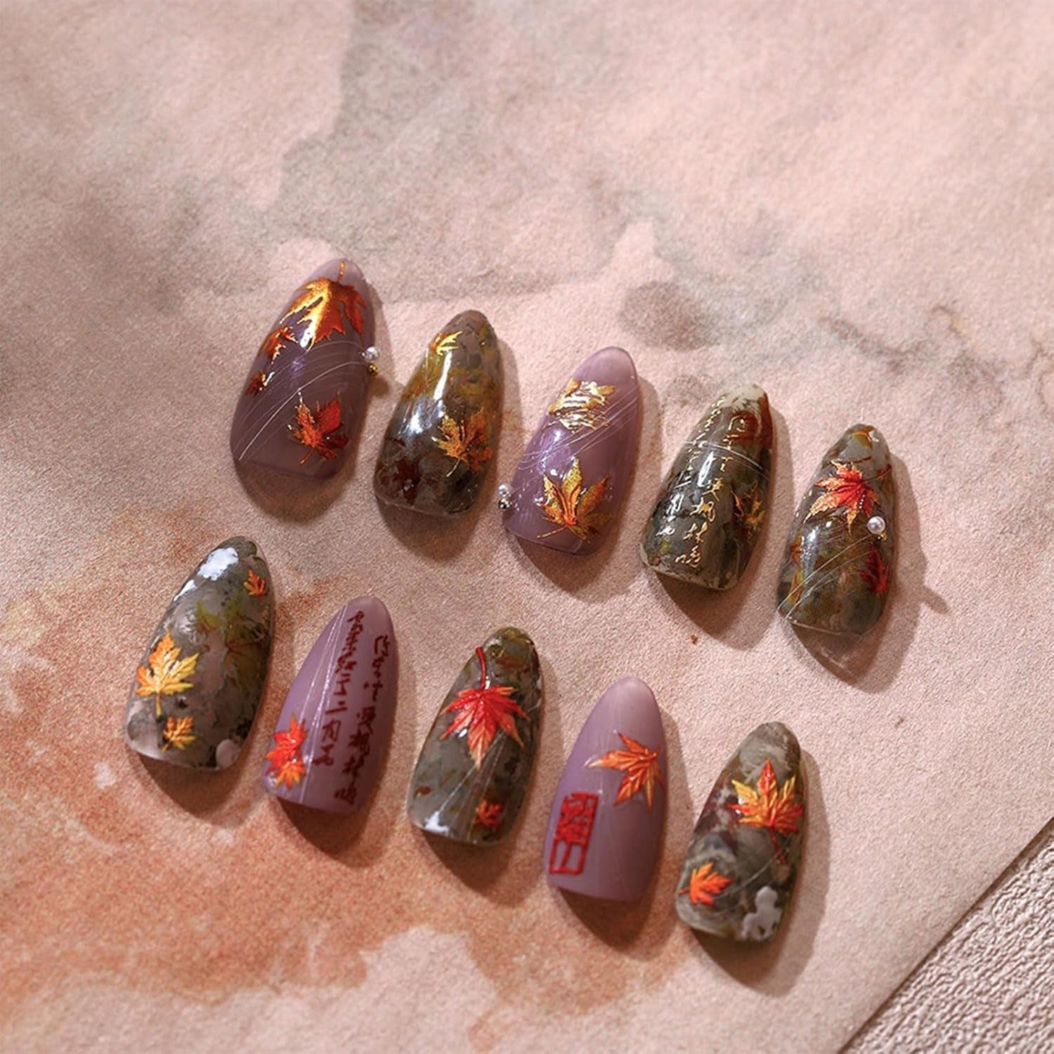 JMEOWIO 3D Nagelsticker Herbst Nail Art Sticker Selbstklebend Nagelaufkleber 5D Stereoskopisch Ahornblatt Erntedankfest Decoratie Nageldesign Zubehör 1 Blatt