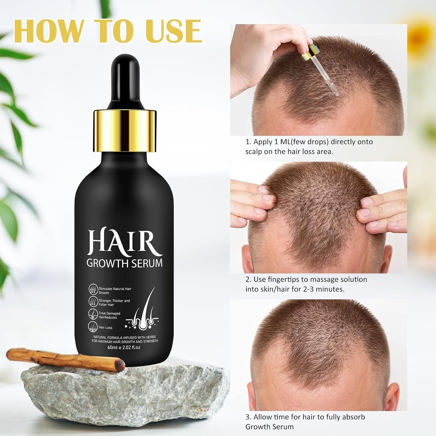 Biologische haargroeiolie 5% - Oplossing voor extern gebruik - Haargroei en verdikking - Voor haarverlies bij mannen en dunner wordend haar - Reactiveert krimpende follikels - Nauwkeurige pompdispenser, 60 ml haarverzorging Naty Shop