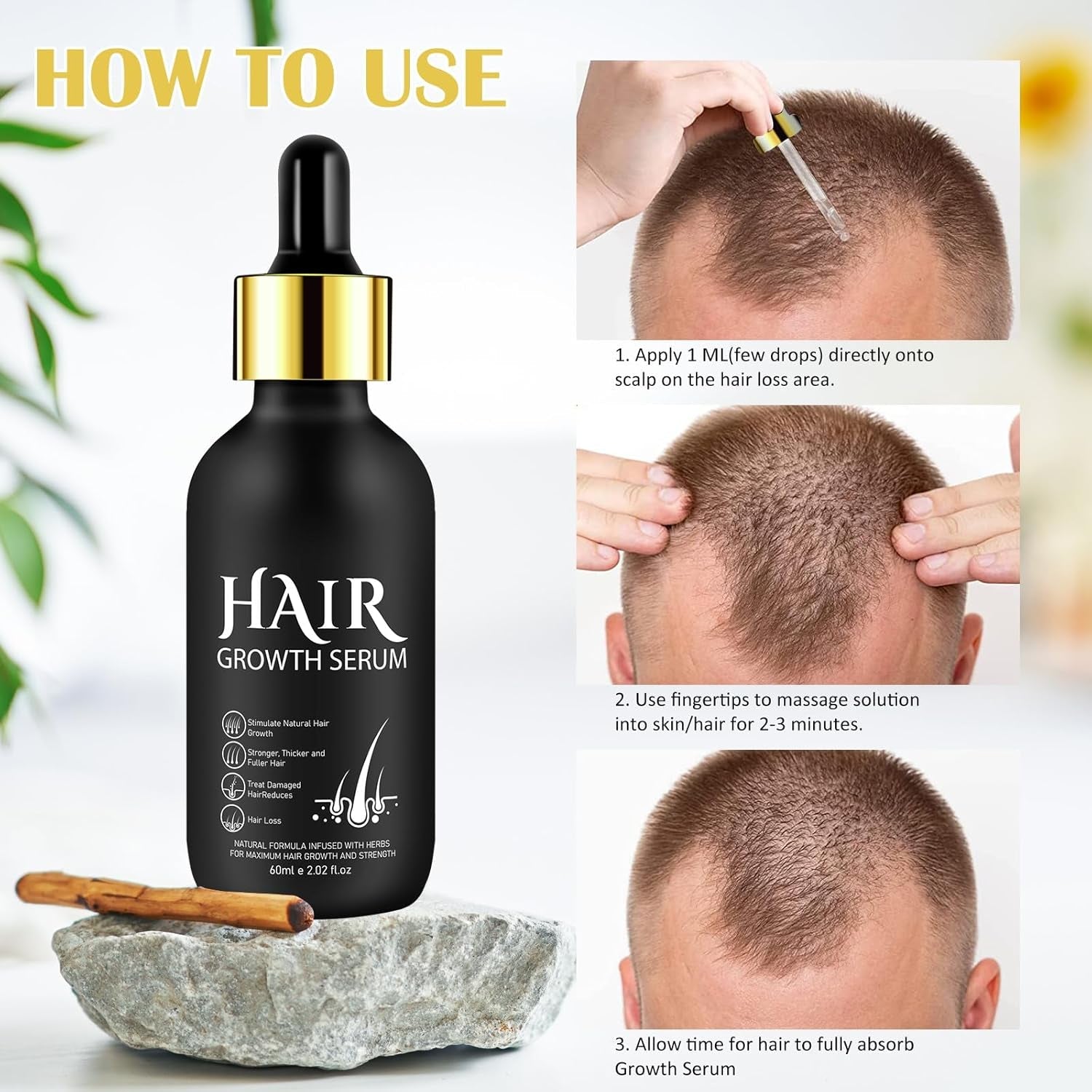 Biologische haargroeiolie 5% - Oplossing voor extern gebruik - Haargroei en verdikking - Voor haarverlies bij mannen en dunner wordend haar - Reactiveert krimpende follikels - Nauwkeurige pompdispenser, 60 ml haarverzorging Naty Shop
