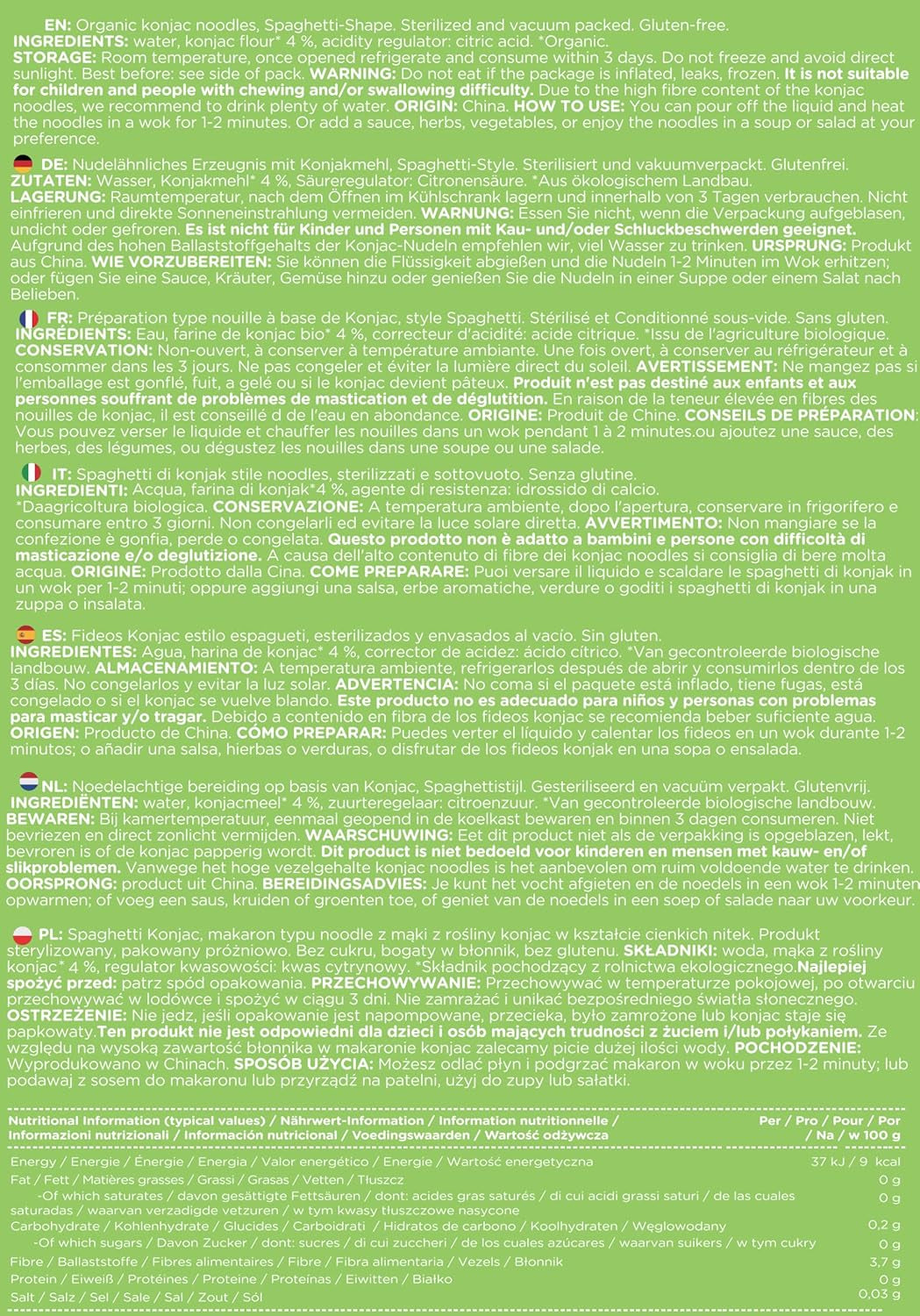 Elf-Family 270g x6er doos (12 stuks) Bio Konjak Nudeln Ultra Low Carb Shirataki Nudeln Veganistisch Glutenvrij-Instant Nudeln ohne kohlenhydrate/Keto/Kalorienarme/Fettfrei/Zuckerfrei -Spaghetti MHD: 12/11/2026