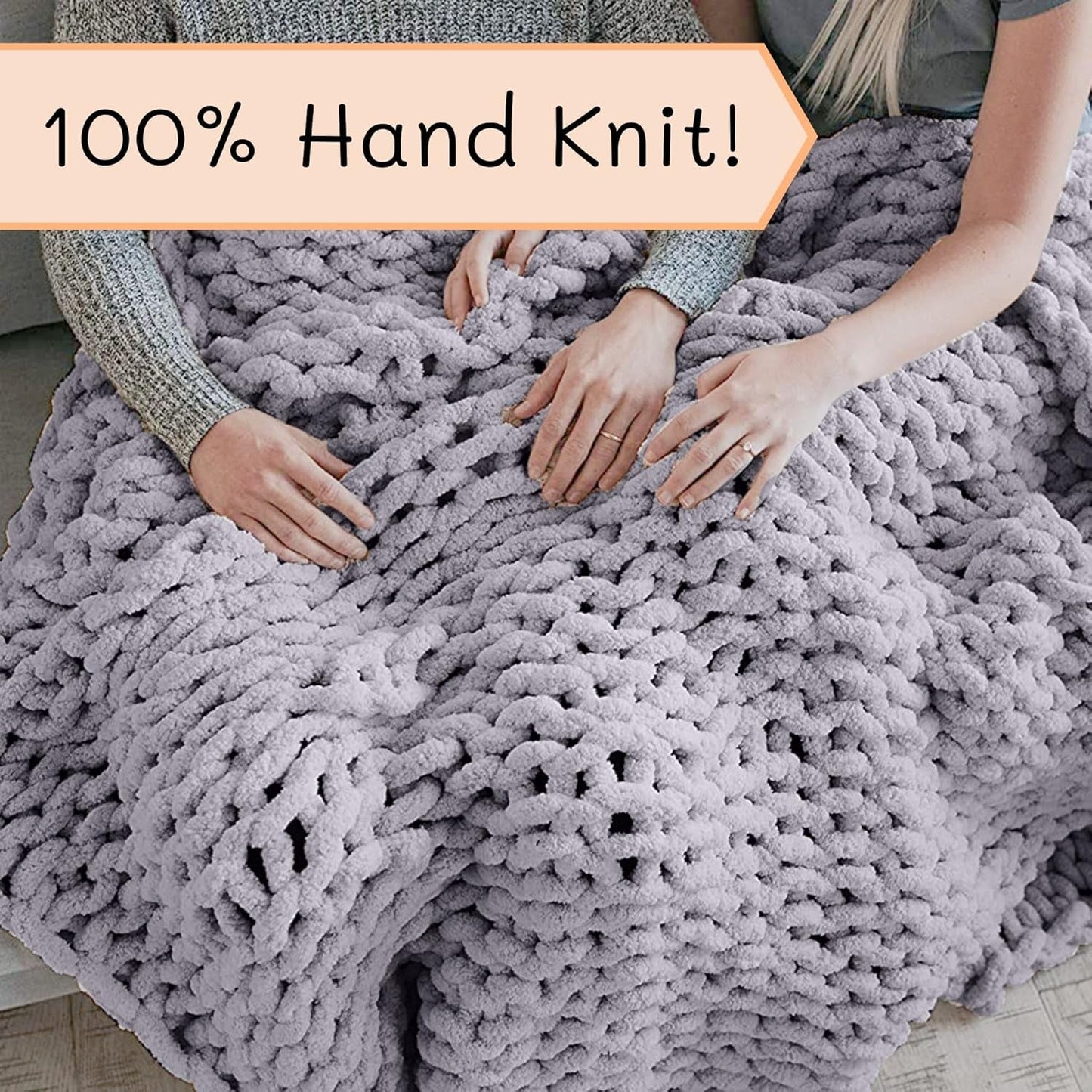 Grof gebreide deken, plaid, 100% handgebreid met jumbo chenillegaren (127 X 152,4 Cm, lilagrijs) Bedden en dekens Adyrescia