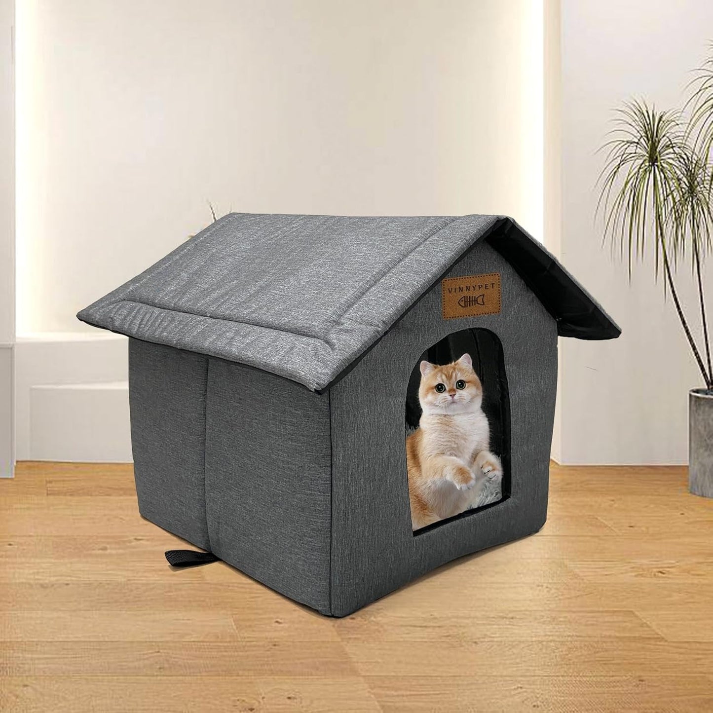 Katzenhaus Für Draußen Winterfest Wasserdicht Wetterfester Katzenhöhle Haustierhaus mit Plüschkissen Warm Hundehöhle Waschbar Hundehaus Tierheim Für Streuner Haustiere 40x35x40