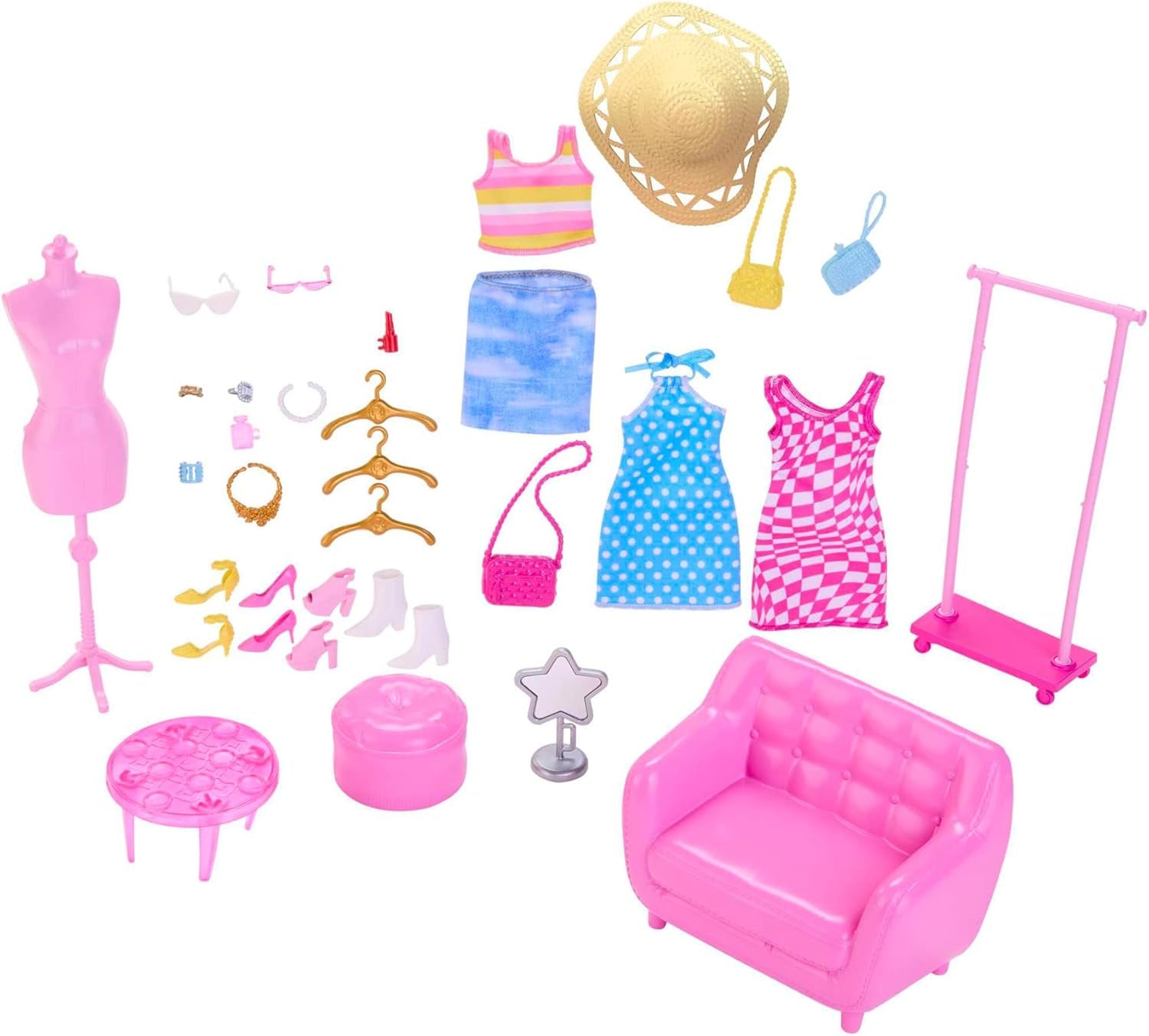 Barbie modepop en garderobeset met kleding, accessoires en salonmeubilair, langdurig kappersplezier voor kinderen vanaf 3 jaar, HPL78