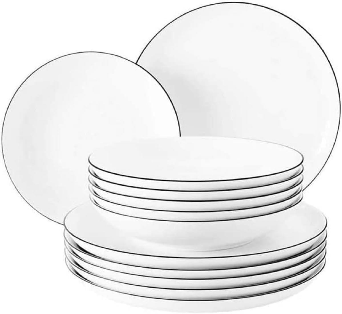 Seltmann Weiden - Lido Black Line - 36-delig servies - porselein (waaronder 6 koffiemokken)
