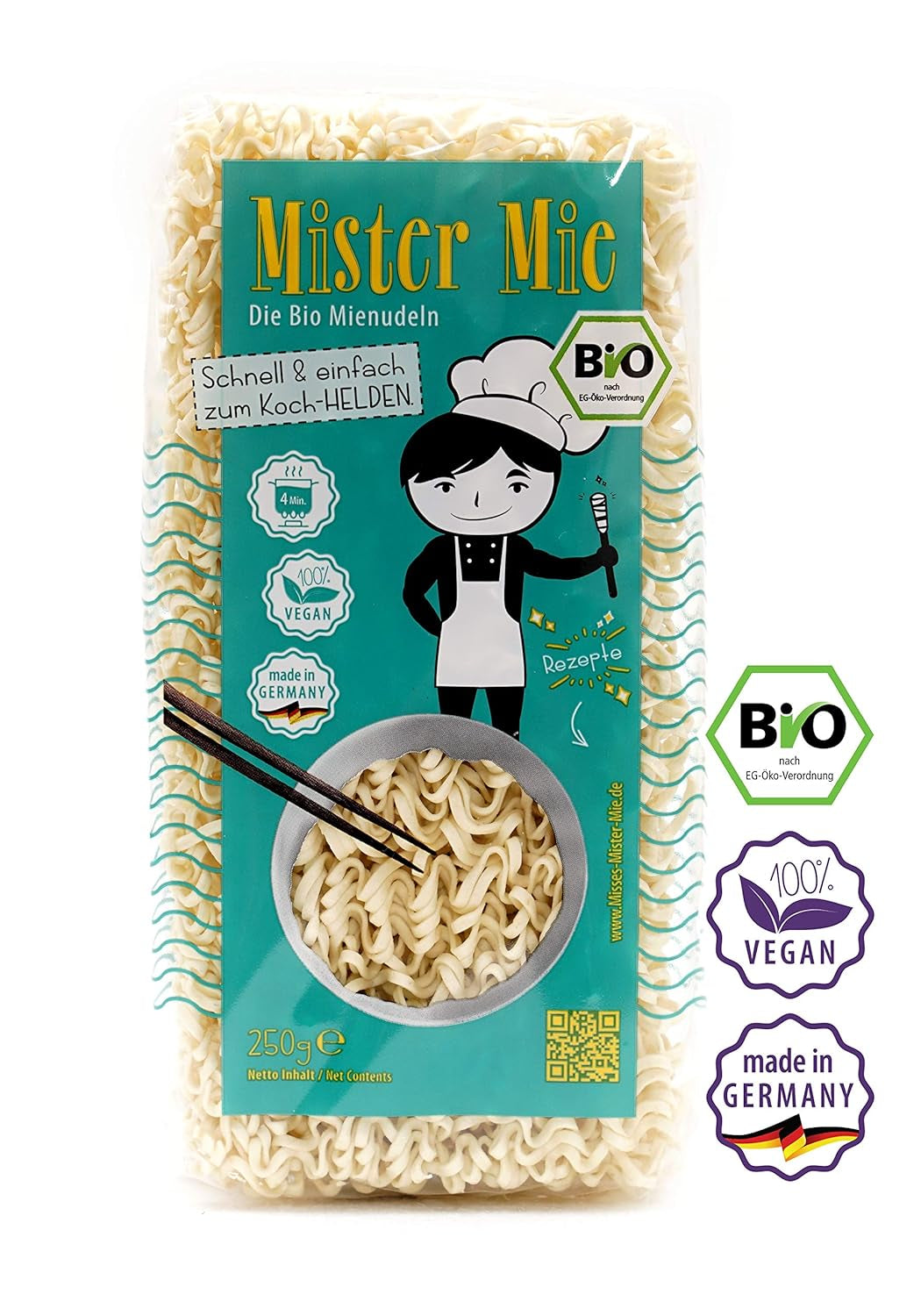 1 x 250 g Mister Mie BIO Noodles Vegan Mienudeln DE-ÖKO-003 Aziatische noedels gemaakt in DE