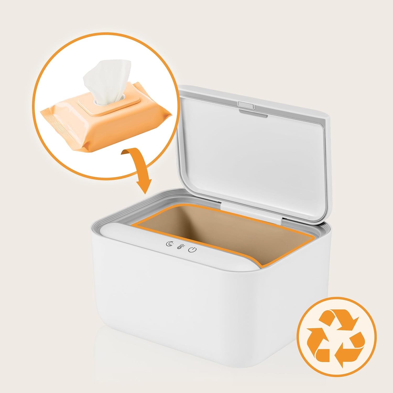 Lionelo BABYBLISS 20W Warmer voor vochtige doekjes en kleine handdoekjes, 20W voor baby's, ingebouwd nachtlampje, 3 warmtestanden, touchpanel, houdt de doekjes vochtig