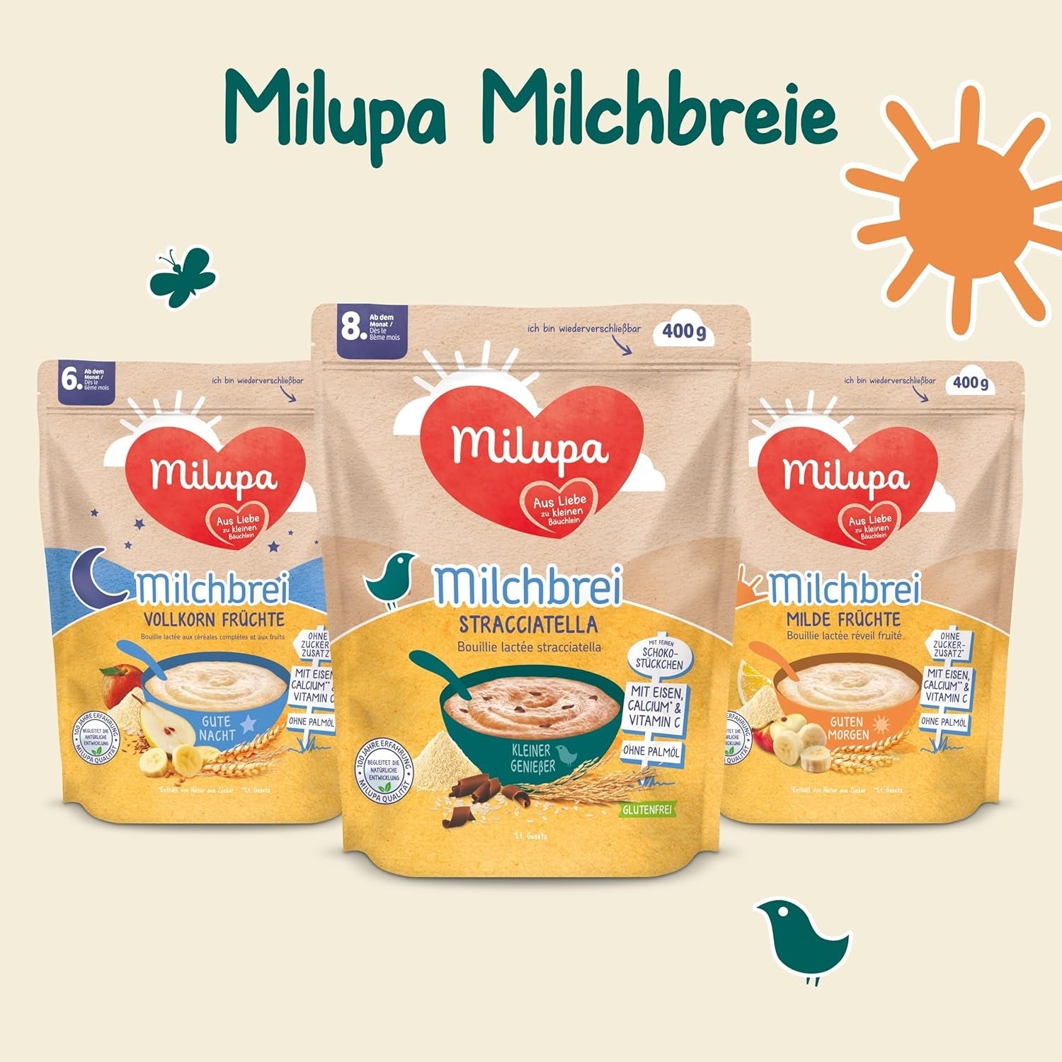 Milupa Stracciatella Melkpap - Glutenvrije, palmolievrije babygranen - Vrij van bewaarmiddelen en kleurstoffen - Vanaf 8 maanden - 4 x 400 g