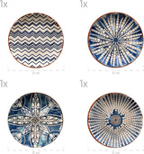 MÄSER 934017 Ibericoblauwe 4-persoons dinerset, 12-delig, Moorse stijl, verschillende vintage ontwerpen in wit en blauw, keramiek