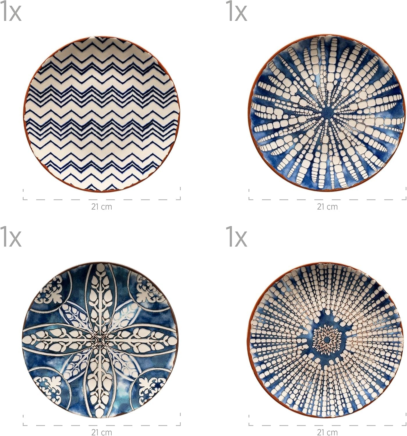 MÄSER 934017 Ibericoblauwe 4-persoons dinerset, 12-delig, Moorse stijl, verschillende vintage ontwerpen in wit en blauw, keramiek