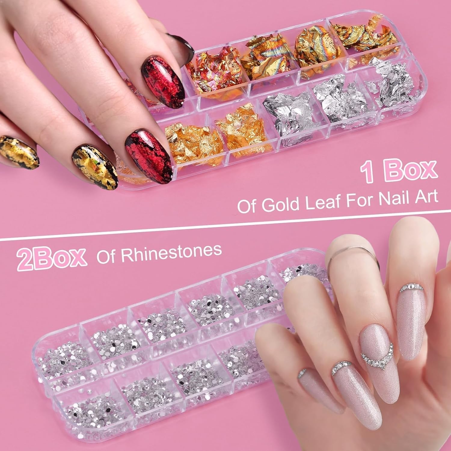 53 Blätter Nagelsticker, Nail Art Pinsel en decoratieset, 15 PCS Pinsel, 5 PCS Dotted Pennen, Strasssteine, Blattgold voor Nagelkunst, Nagel Pailletten, Nagelkunstwerkzeuge en decoratiesets