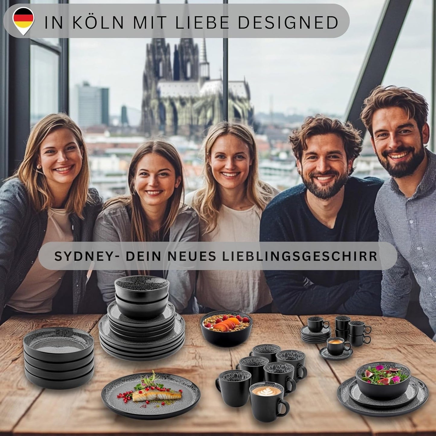 ZANGER Sydney | Keramische espressokopjes set van 12, mokka kopjes set voor 6, kop en schotels, vaatwasmachine- en magnetronbestendig, donkergrijs, 80 ml | DE WAARDE-COLLECTIE