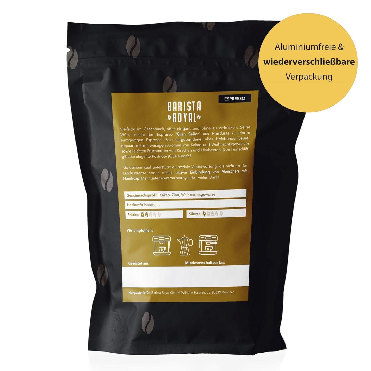BARISTA ROYAL Bio Espressobohnen 1kg "Gran Señor" | Verse Kaffeebohnen rechtstreeks uit Honduras | 100% Arabica Espressoganze Bohnen | Ideaal voor volautomatische en Siebträger