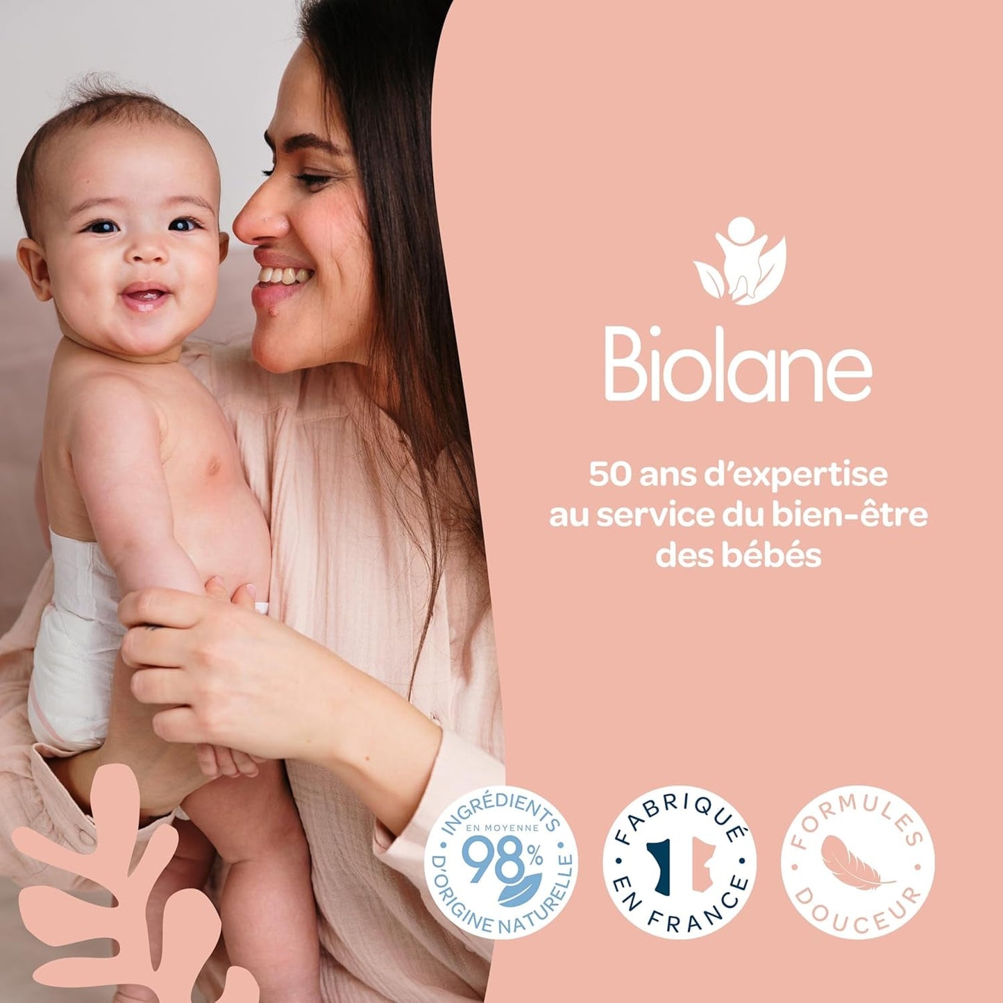 BIOLANE 12 Maxi Squares Wet Pads - Baby's - 100% Biologisch - 720 Katoen - voor de gevoelige huid - Verschoon- en Toiletartikelen - vanaf de geboorte - gemaakt in Frankrijk
