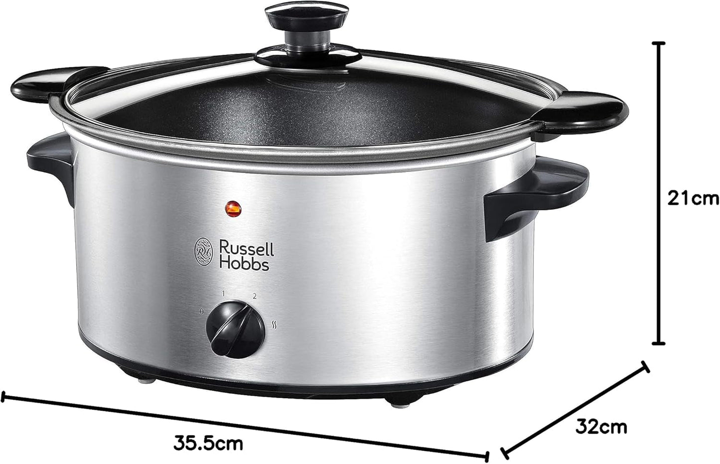Russell Hobbs slowcooker, 3,5 liter antiaanbaklaag, roestvrij staal, 3 temperatuurinstellingen en warmhoudfunctie, 160 W slowcooker Naty Shop