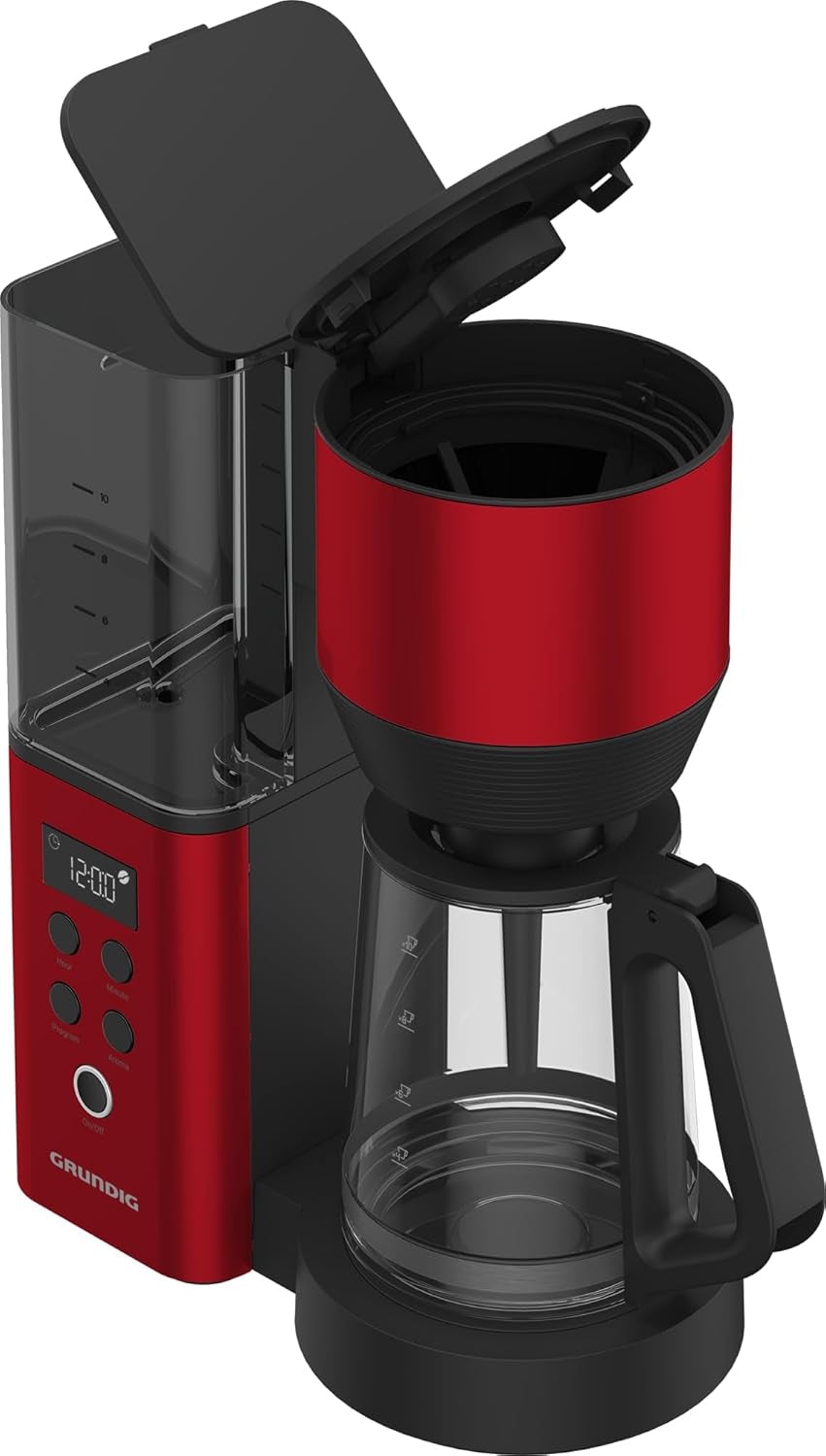 Digitale espressomachine met filter GRUNDIG KM8440, rood, 1000 W, 1,25 liter