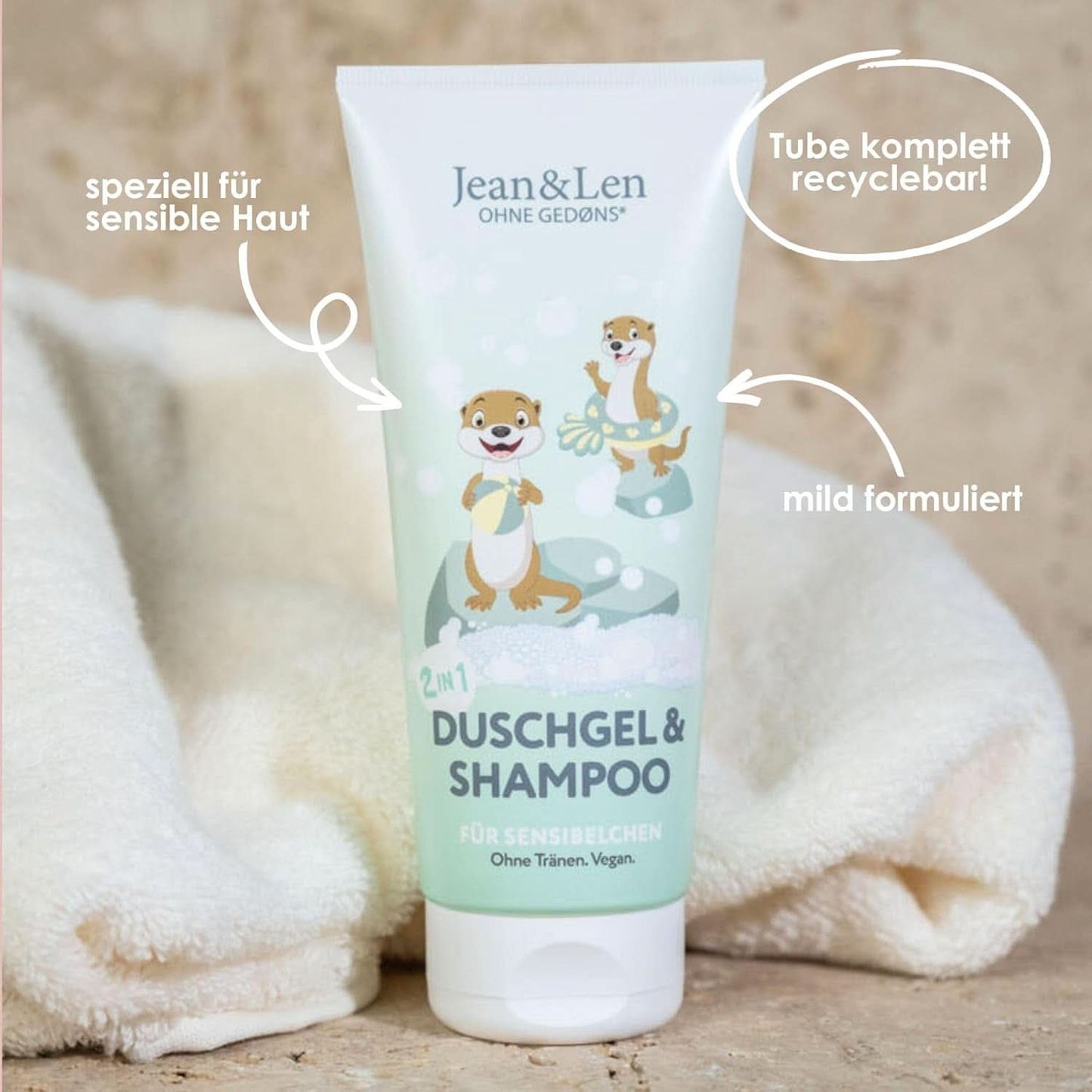 Jean & Len 2 in1, Douchegel en shampoo voor gevoelige kinderen, 200 ml Douche en bad Naty Shop