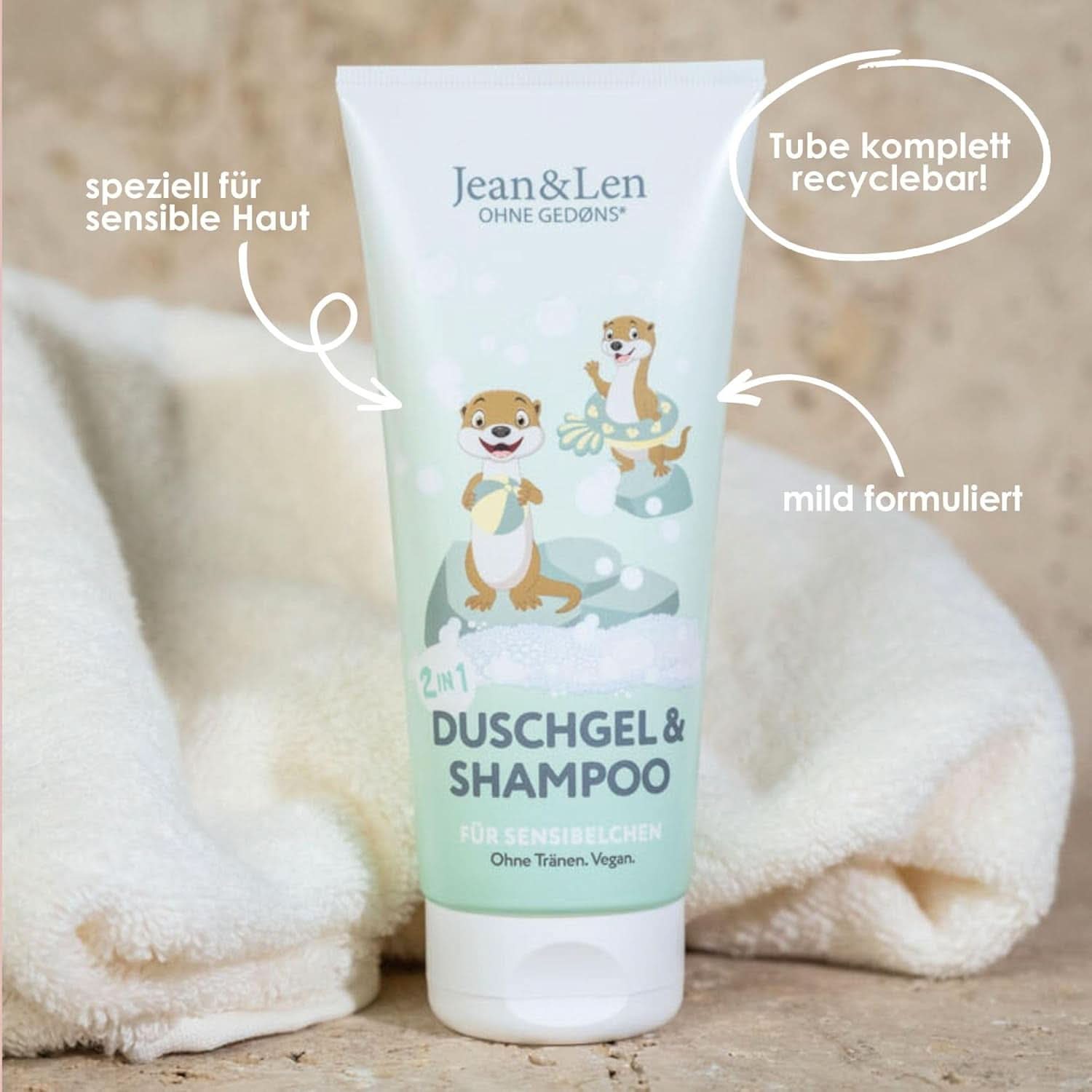 Jean & Len 2 in1, Douchegel en shampoo voor gevoelige kinderen, 200 ml Douche en bad Naty Shop