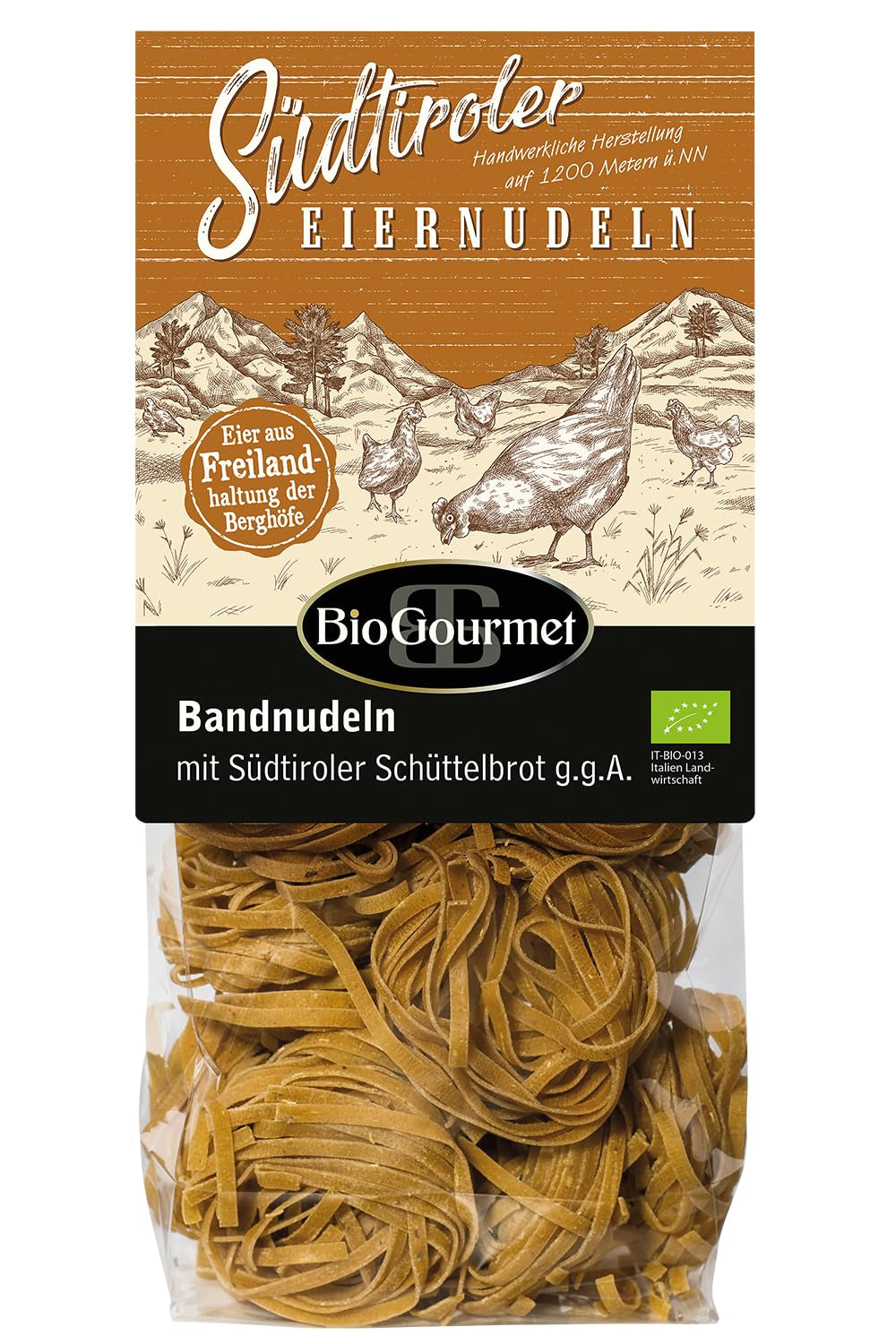 BioGourmet lintnoedels met Schüttelbrot uit Zuid-Tirol (BGA) | Gezouten en gearomatiseerde eiernoedels met echt spek uit Zuid-Tirol | 1 x 250 g Bio