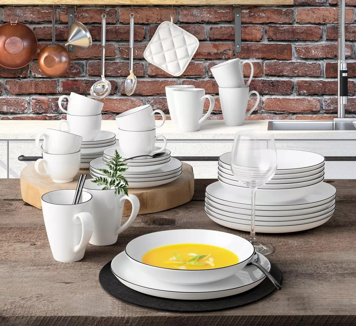 Seltmann Weiden - Lido Black Line - 36-delig servies - porselein (waaronder 6 koffiemokken)