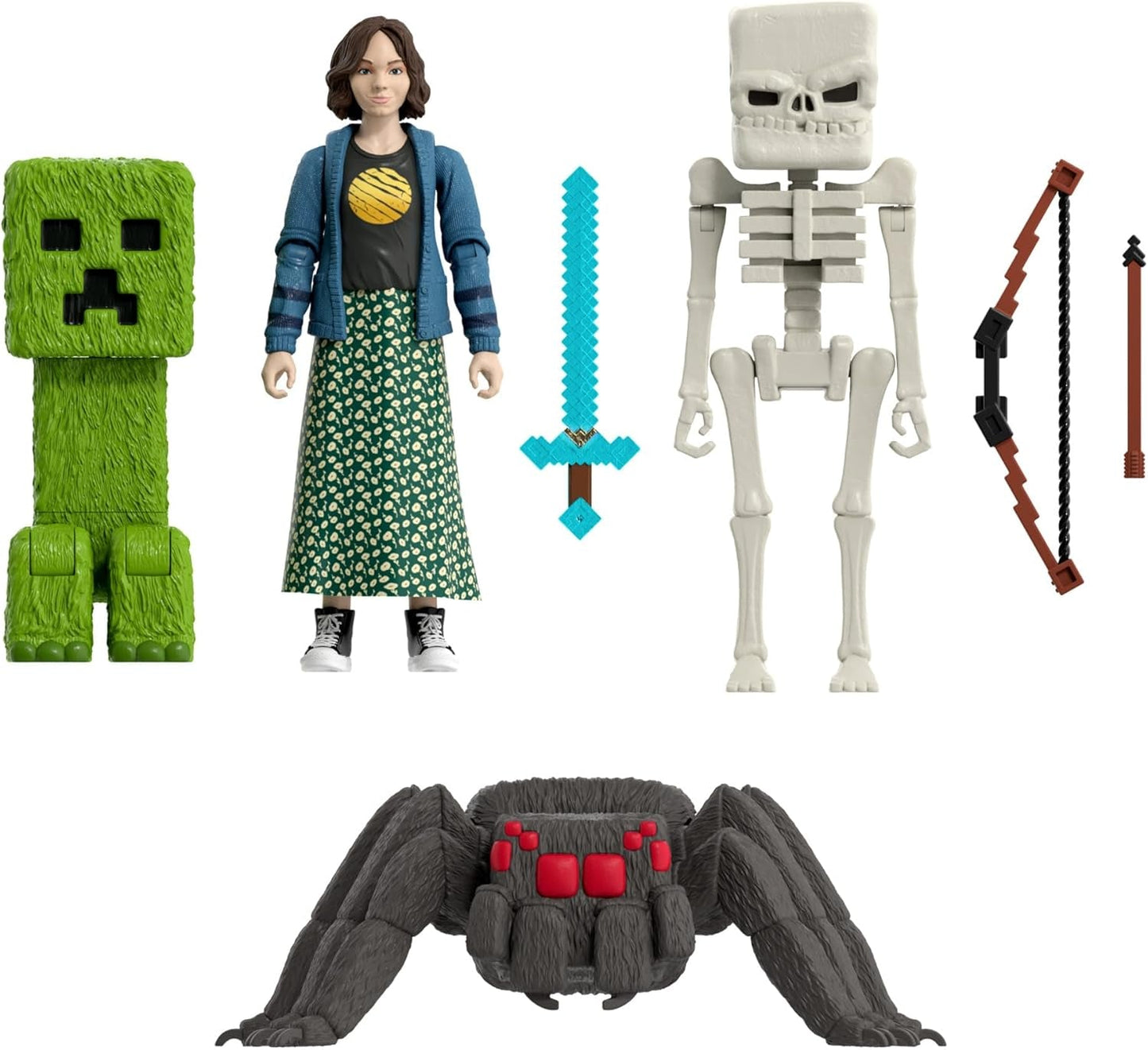 Mattel Minecraft-verhaalset met 4 actiefiguren en 3 accessoires Ontmoetingen in de bovenwereldset Minecraft-filmgeïnspireerd verzamelspeelgoed JFR70 Actiefiguren Naty Shop