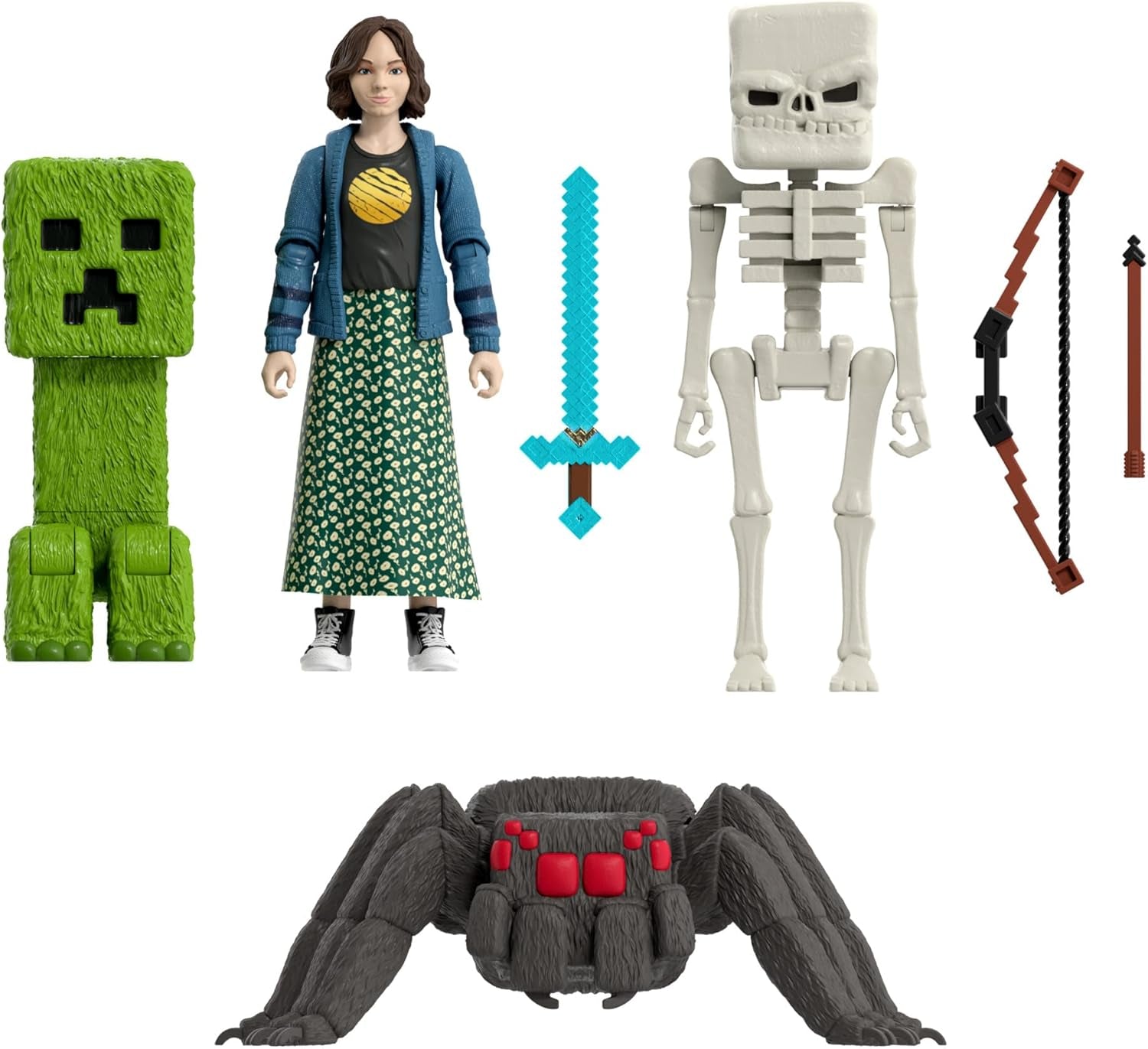 Mattel Minecraft-verhaalset met 4 actiefiguren en 3 accessoires Ontmoetingen in de bovenwereldset Minecraft-filmgeïnspireerd verzamelspeelgoed JFR70 Actiefiguren Naty Shop