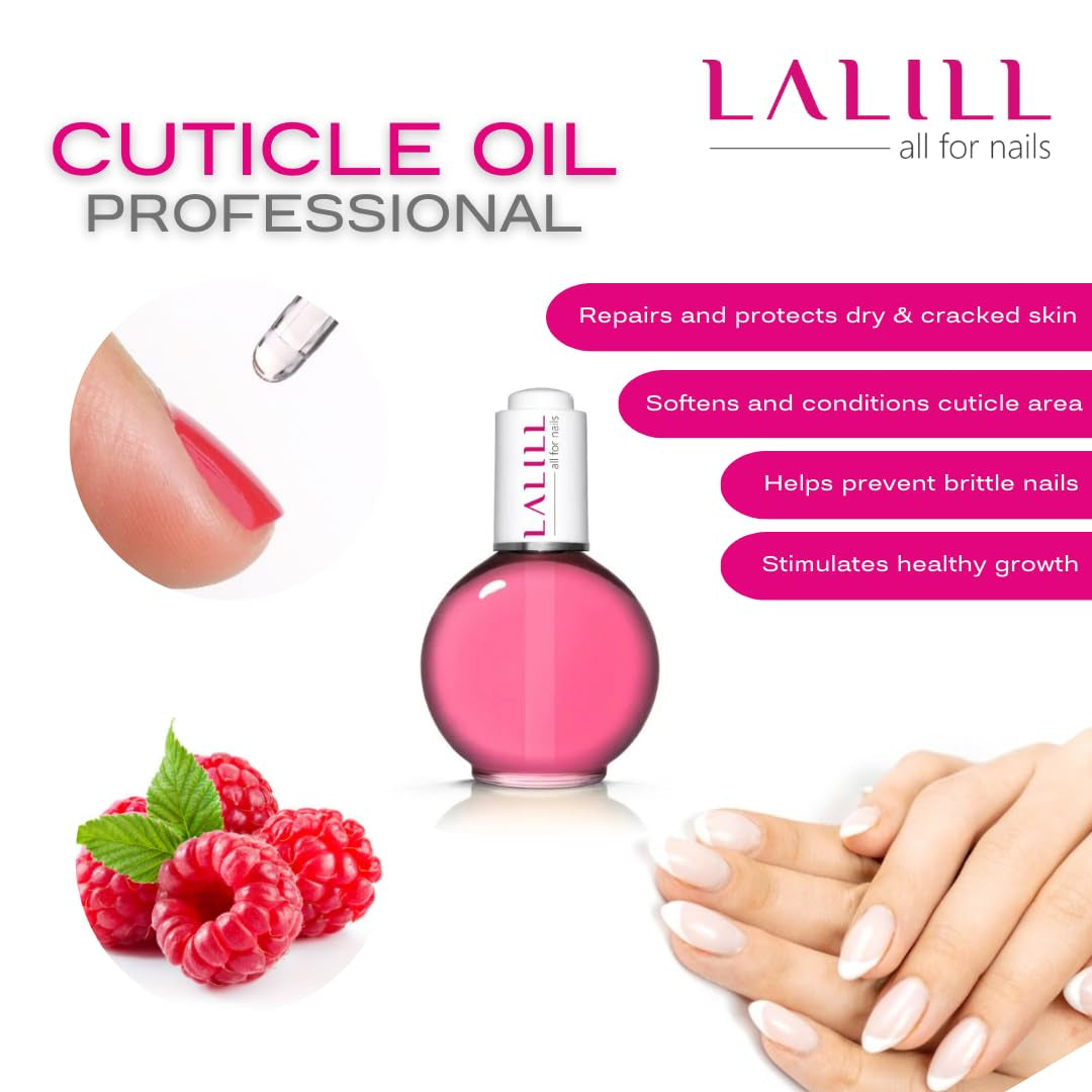 LALILL Nagelriemolie 75Ml - Himbeere Nagelpflegeöl - Nagelöl Pflege Für Nägel Nagelhaut - SPA Maniküre Naildesign Hände - Veganistisch - Met pipet