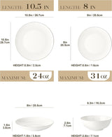 MALACASA 4-persoons serviesset Bone China 16-delige serviesset rond wit met gouden rand Combinatieset van 4 dinerborden, 4 dessertborden, 4 Suma-borden en 4 ontbijtgranenschalen NORI-serie