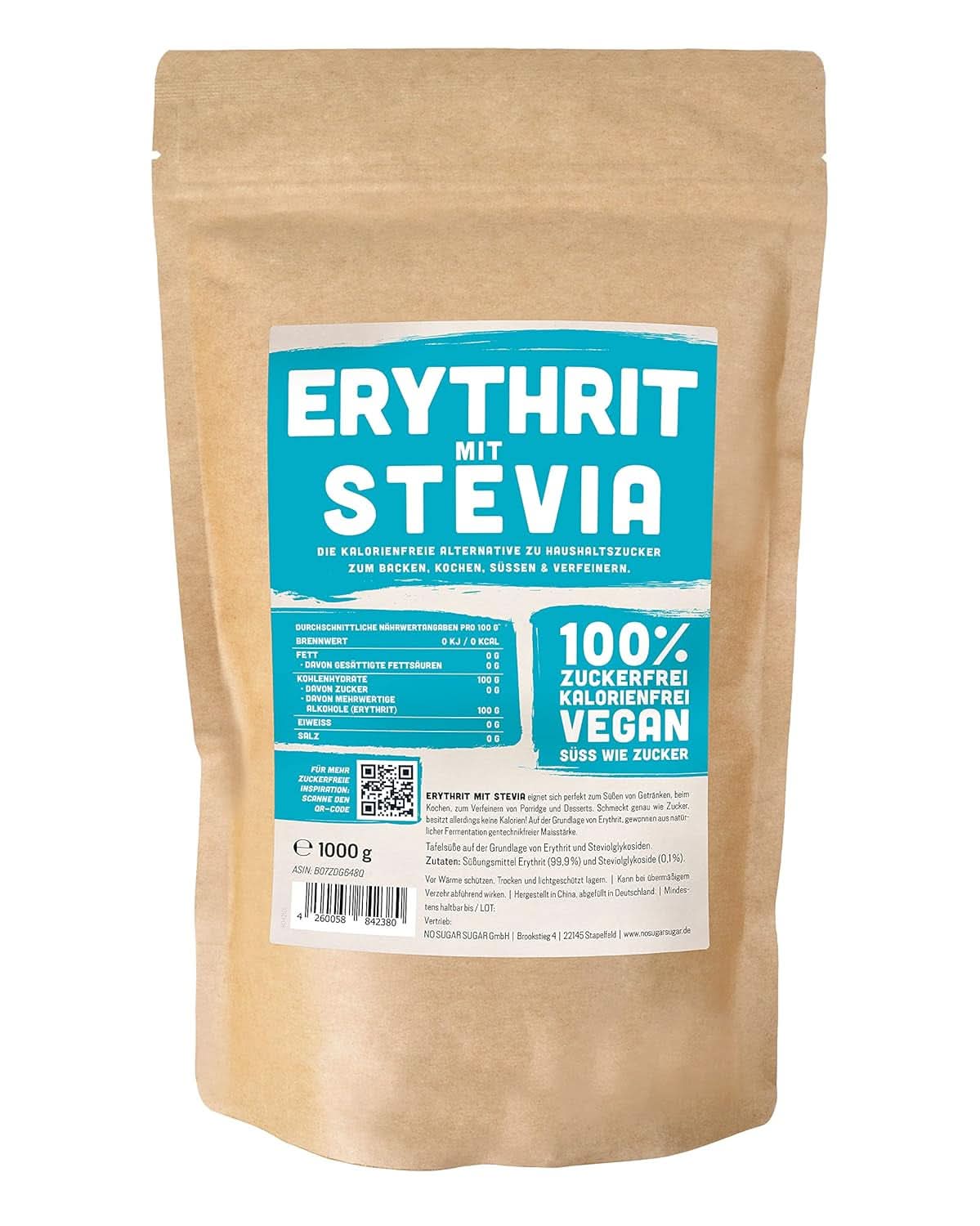 Erythritol + Stevia Natuurlijke suikervervanger zonder calorieën 1:1, 1 Kg Zoetstoffen Naty Shop