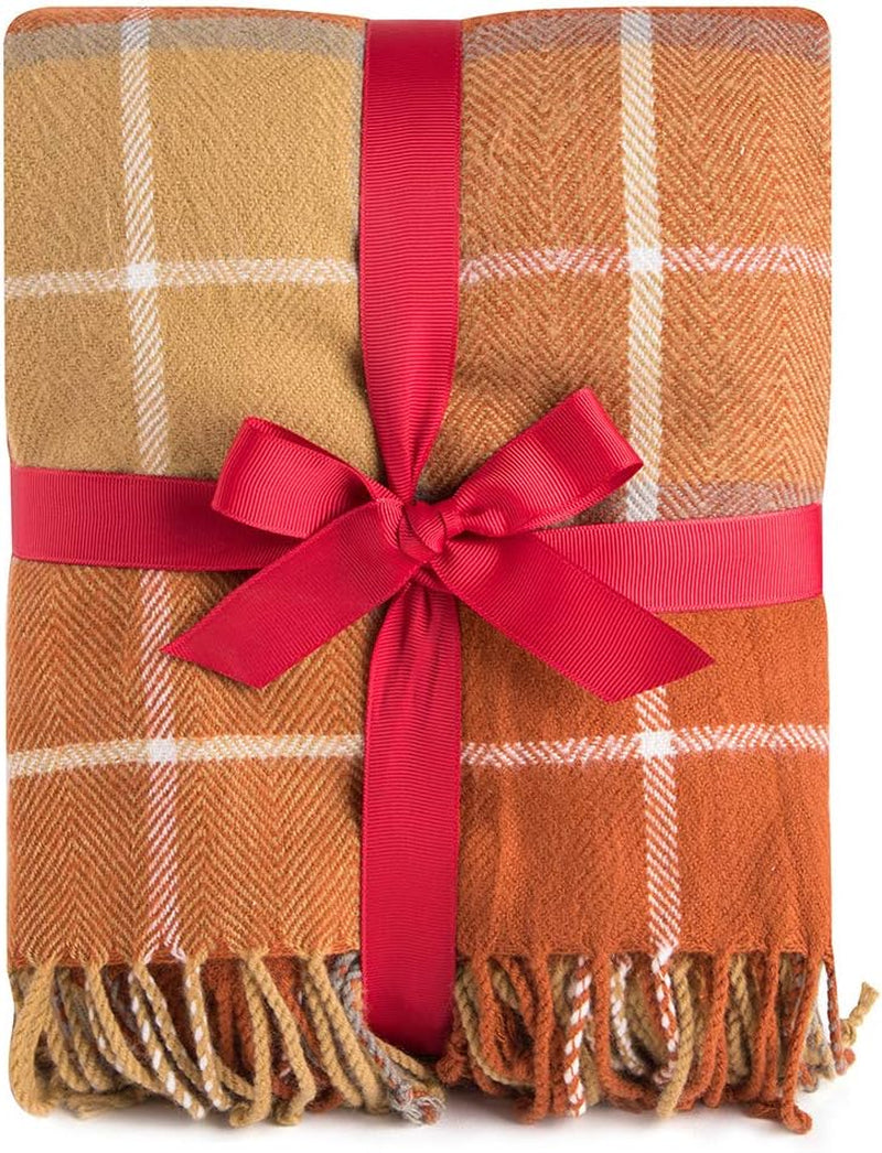 G Lake oranje geruite deken gooien acryl zacht omkeerbaar gekleurde sprei met franjes cadeau voor kerstversiering 127 cm breed x 170,2 cm L-pompoen oranje bedden en dekens G Lake