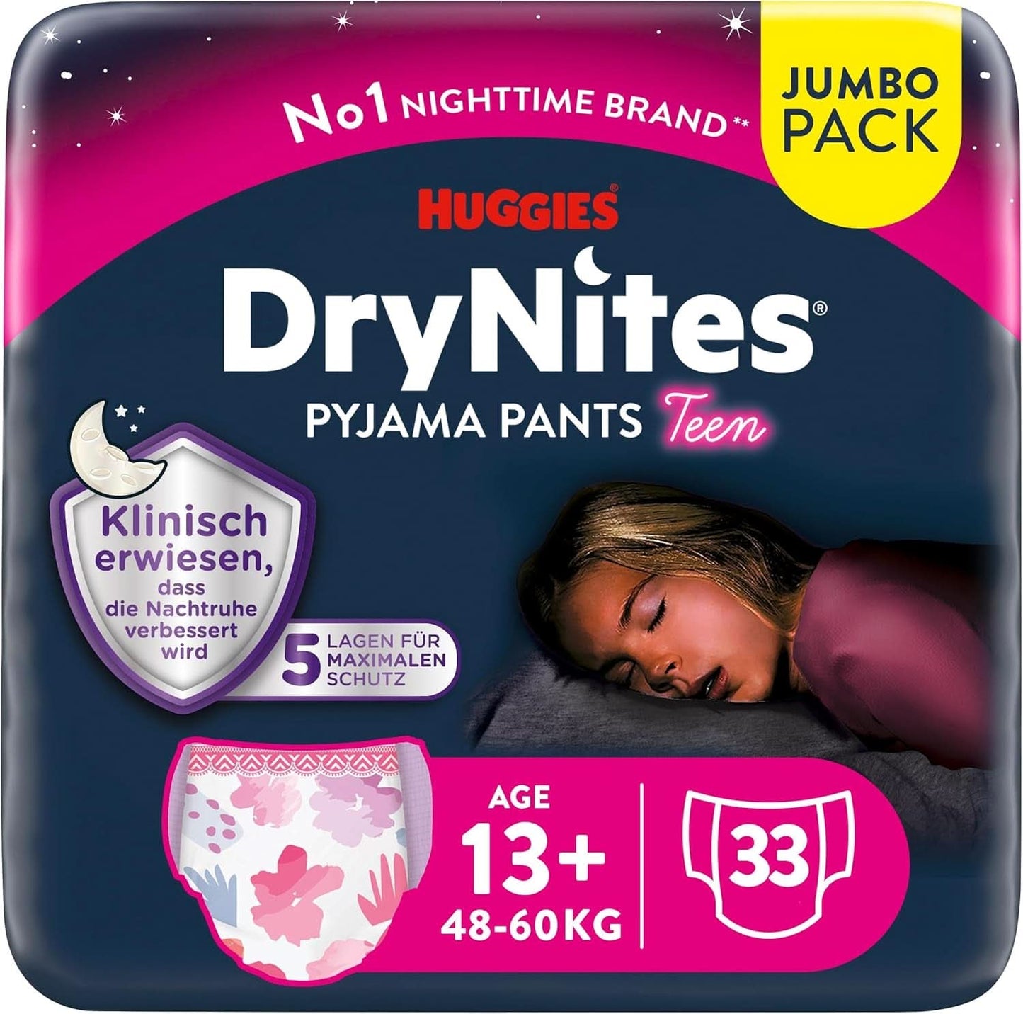 Huggies Drynites Nachtwindeln Bei Bettnässen, Für Mädchen Ab 13 Bis Ca. 17 Jahre (48-60 KG), 33 Stück (3X11), Jumbo-Monatspack, Luierbroekjes XL Accessoires Voeding en Borstvoeding Baby Naty Shop
