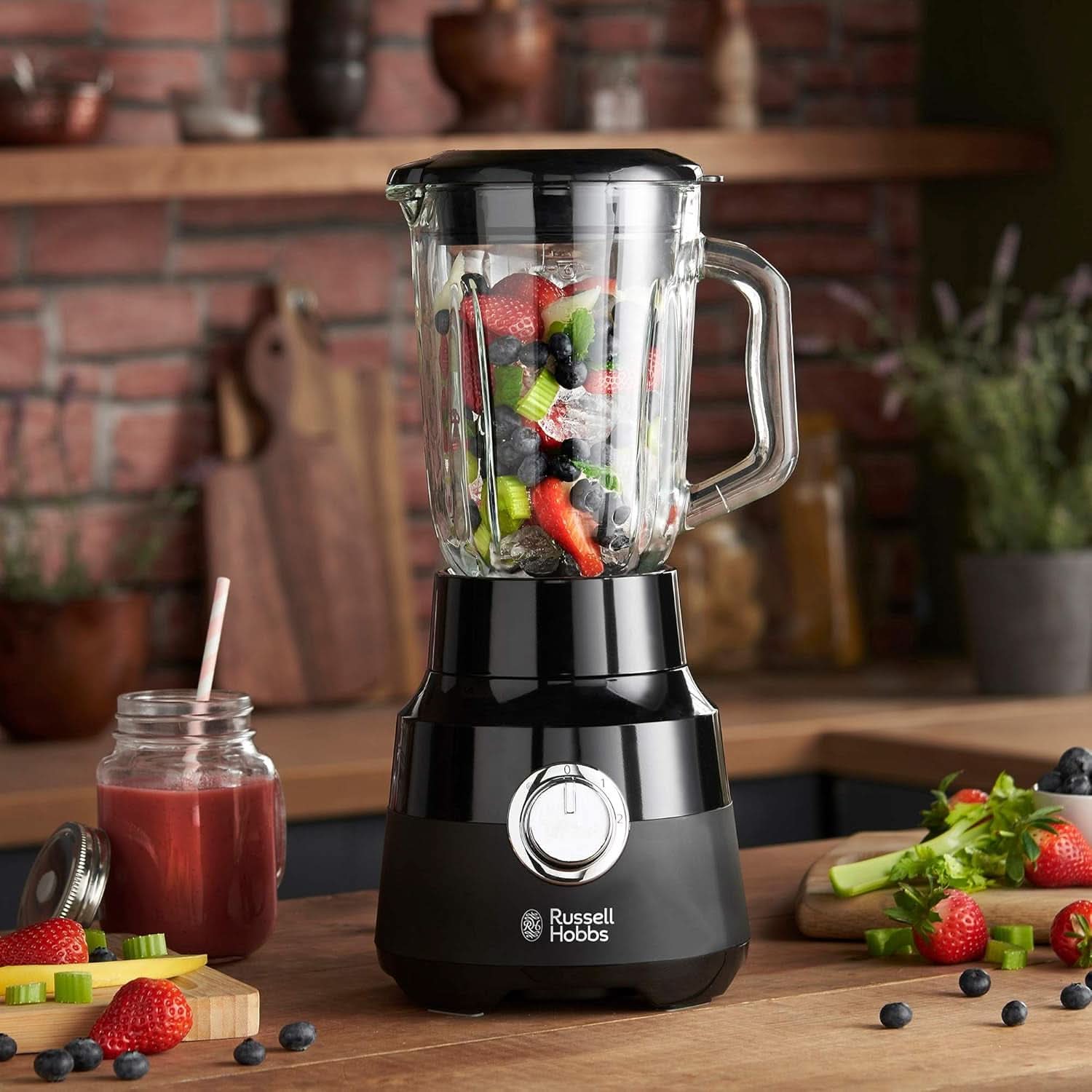 Russell Hobbs Standmixer [1.5L Glasbehälter] Matt Schwarz (Starker 0.9PS Motor, Impuls-/Ice-Crush-Funktion, Edelstahlmesser, Bpa-Frei Mixer, Elektrischer Zerkleinerer, Smoothie-Maker) 24722-56 Keuken Naty Shop