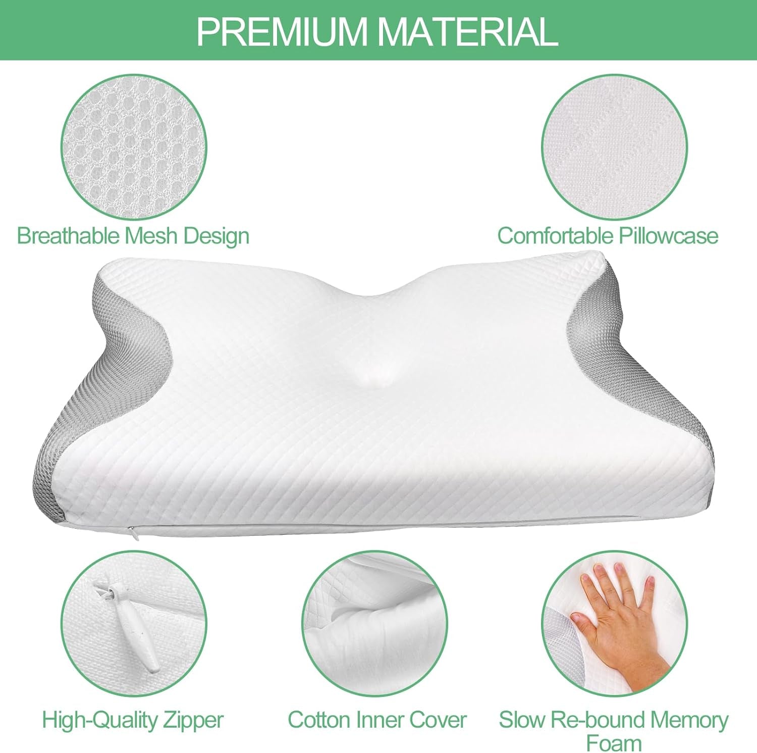 Orthopedisch kussen, nekpijnkussen, traagschuimkussen, orthopedisch nekkussen, orthopedisch slaapkussen, orthopedisch neksteunkussen, anti-snurkkussenonderdelen Cervicale orthopedische kussens Naty Shop