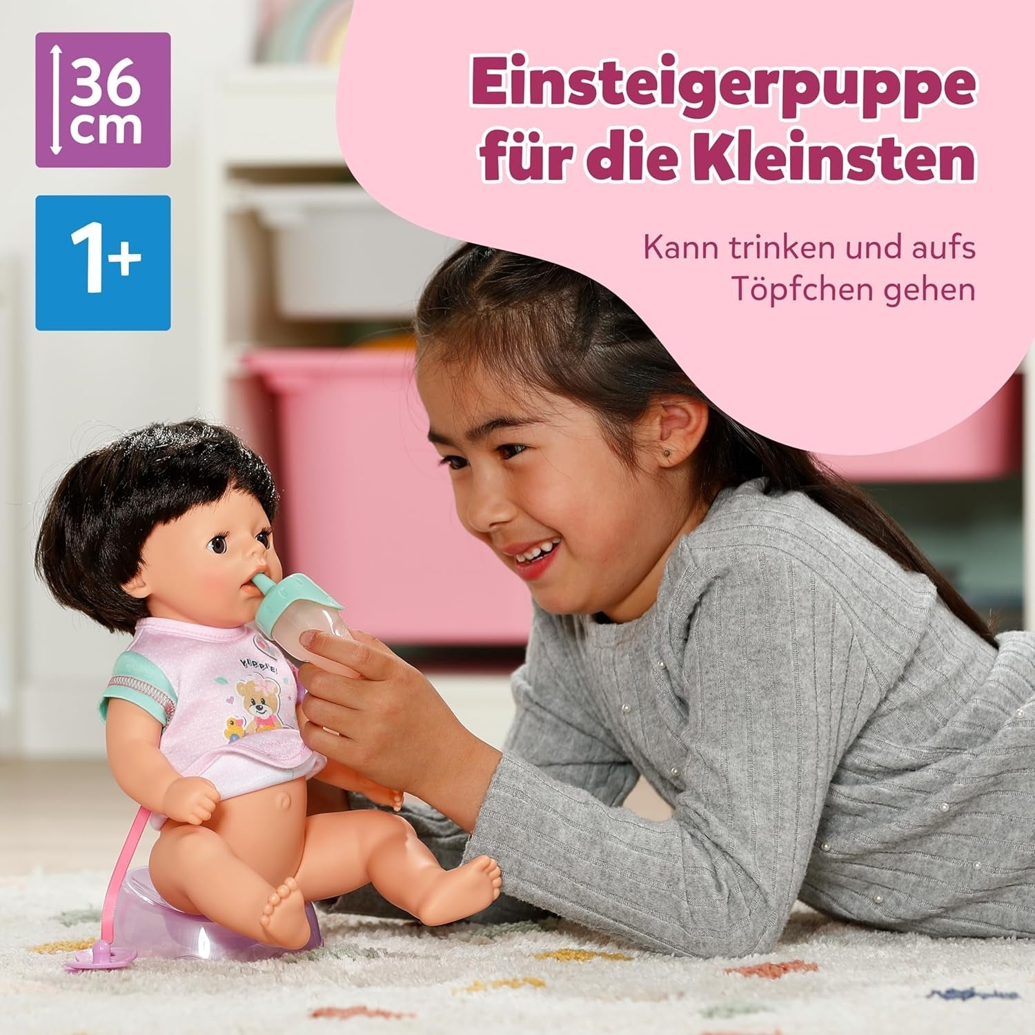 BABY Born Amy - pop van 36 cm - Babypop met 7 functies voor peuters vanaf 1 jaar - Werkt zonder batterijen - Inclusief accessoires en matras