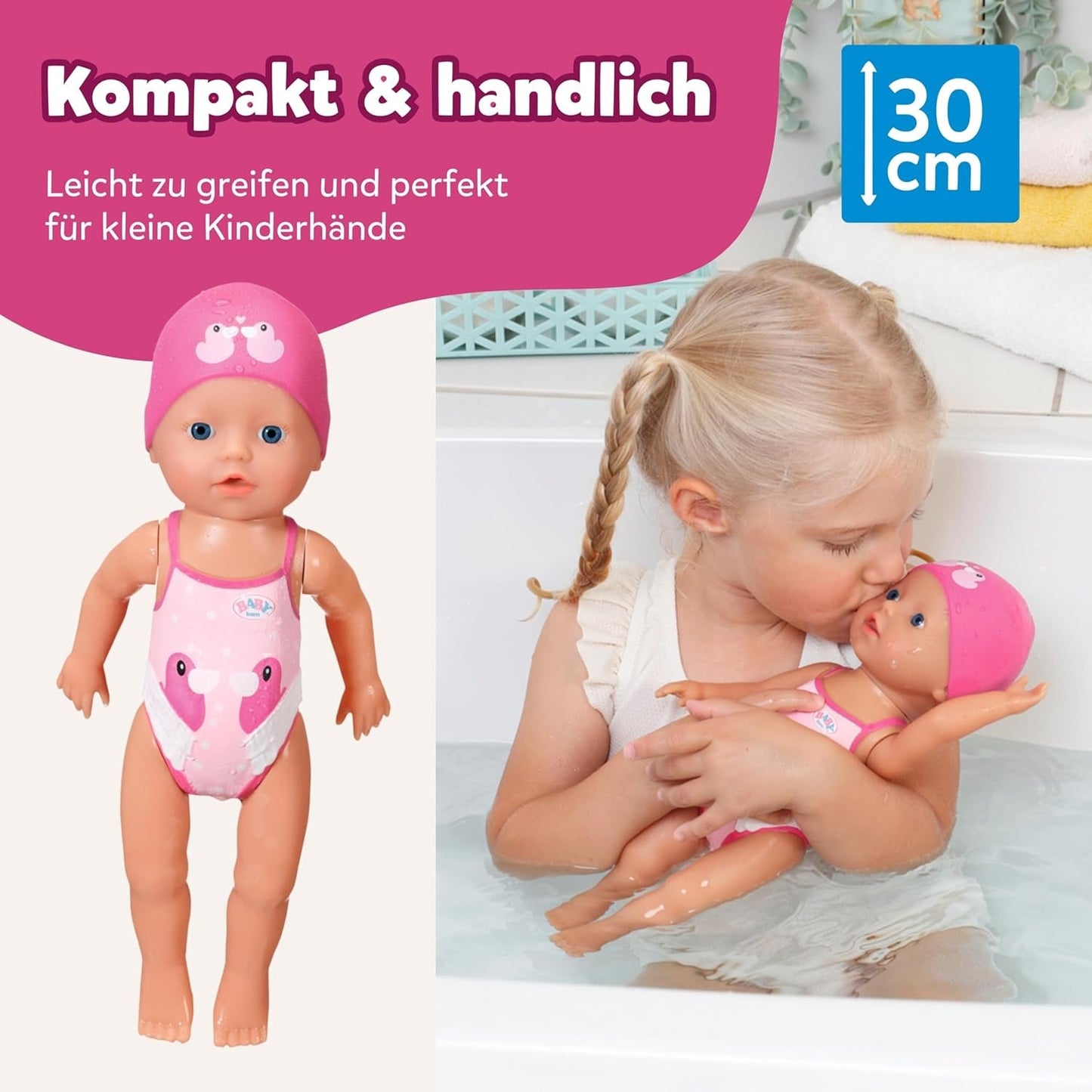 BABY Born My First Swimmer Girl - Pop van 30 cm - Badpop met draaimechanisme, Waterdicht - Werkt zonder batterijen - Geschikt voor kinderen van 1 jaar en ouder