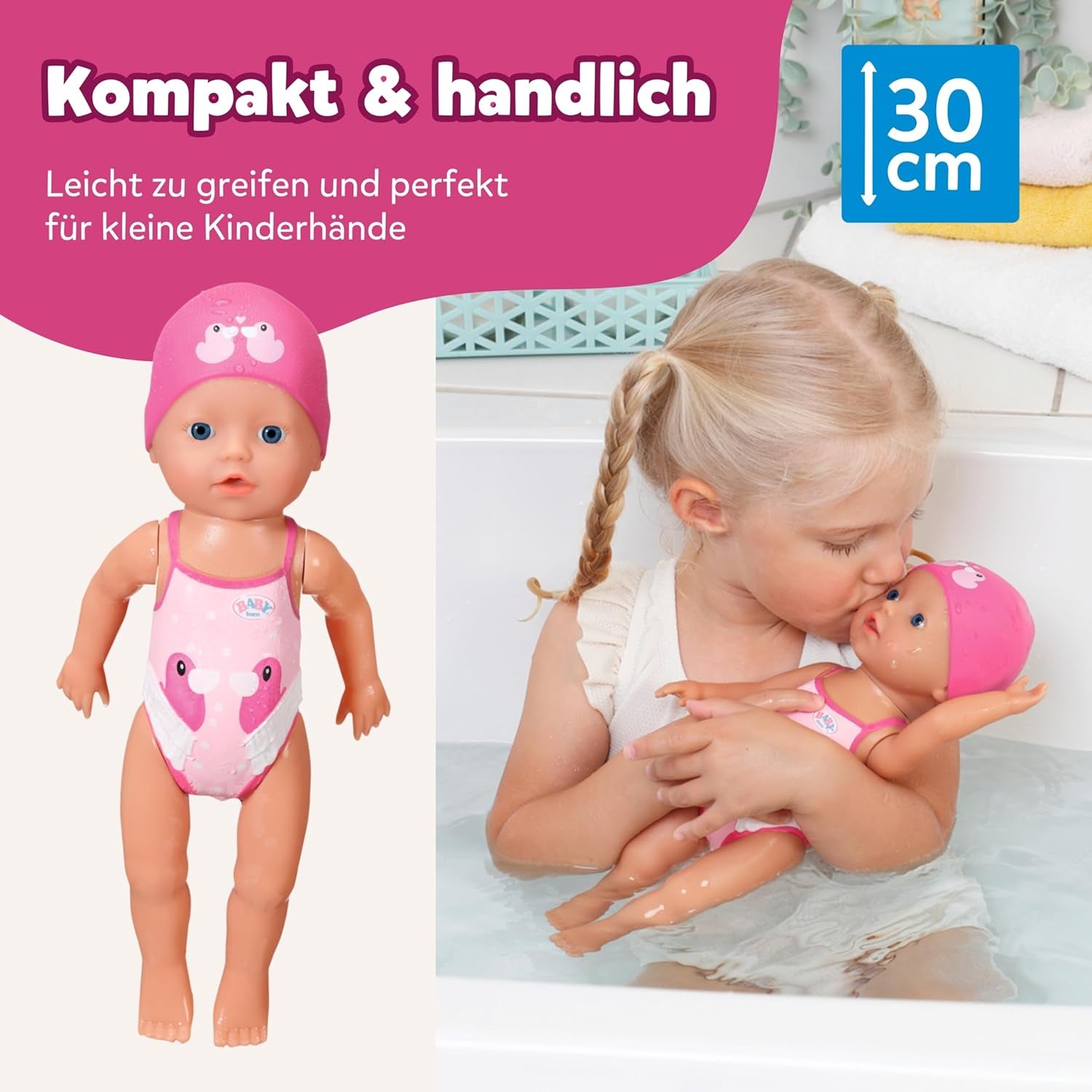 BABY Born My First Swimmer Girl - Pop van 30 cm - Badpop met draaimechanisme, Waterdicht - Werkt zonder batterijen - Geschikt voor kinderen van 1 jaar en ouder