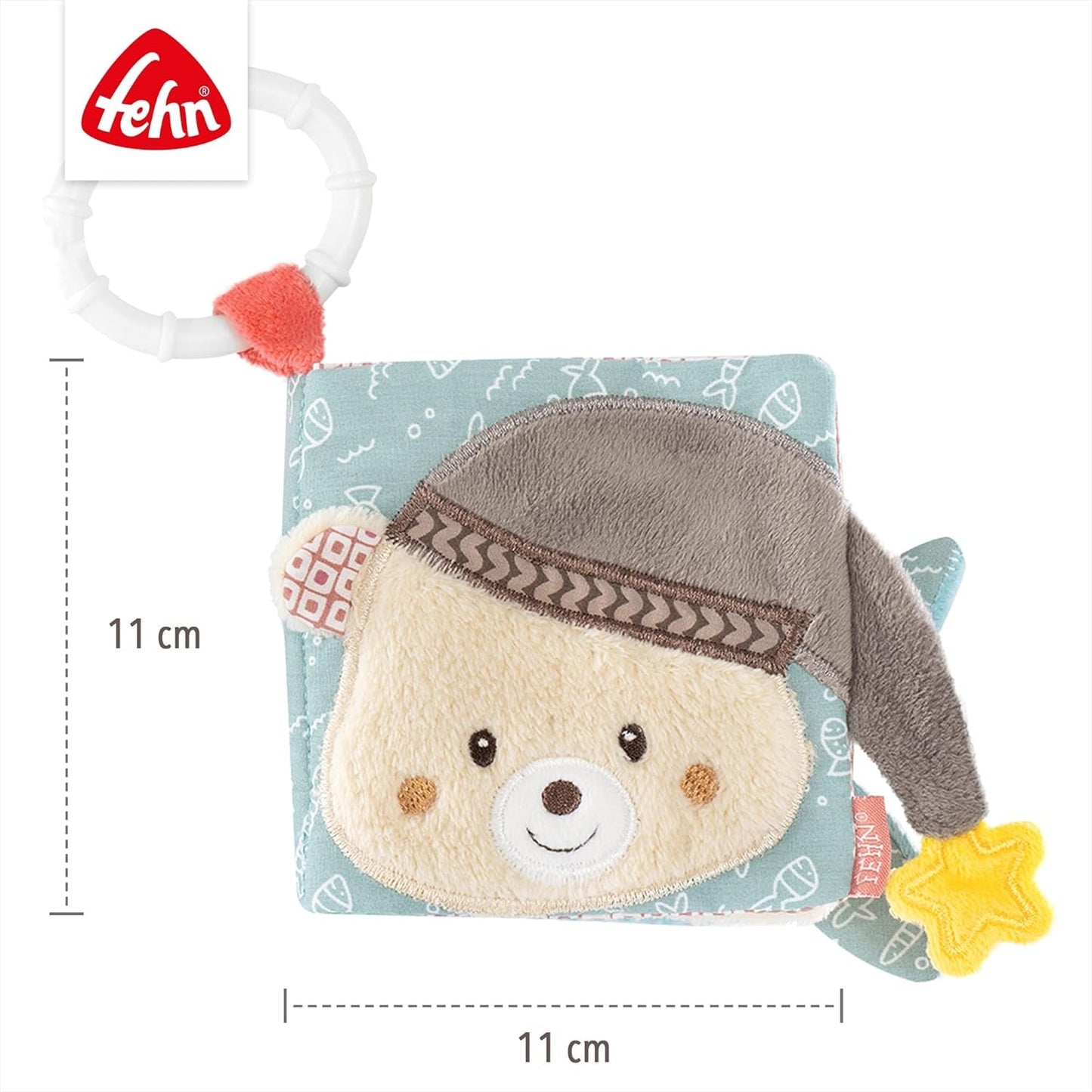 Fehn Zacht prentenboek Bruno - zacht boekje voor baby's van stof met dierenmotieven - speelgoedboek van stof om op te hangen voor kinderwagens en autostoelen - boek met vuurwerk voor baby's en kinderen vanaf 0+ maanden Babyspeelgoed Naty Shop