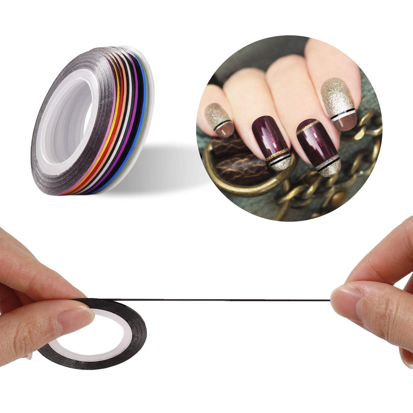 Nail Art Decoraties & Nagelpinsel Set, Nageldesign Zubehör, Nagelset 5 Stk 2 Wege Punktierung Stift, 15 Malerei Polnisch Pinsel Set, 10 Streifenband, 4 Boxen Bunte Nagel Steentjes Decoratie
